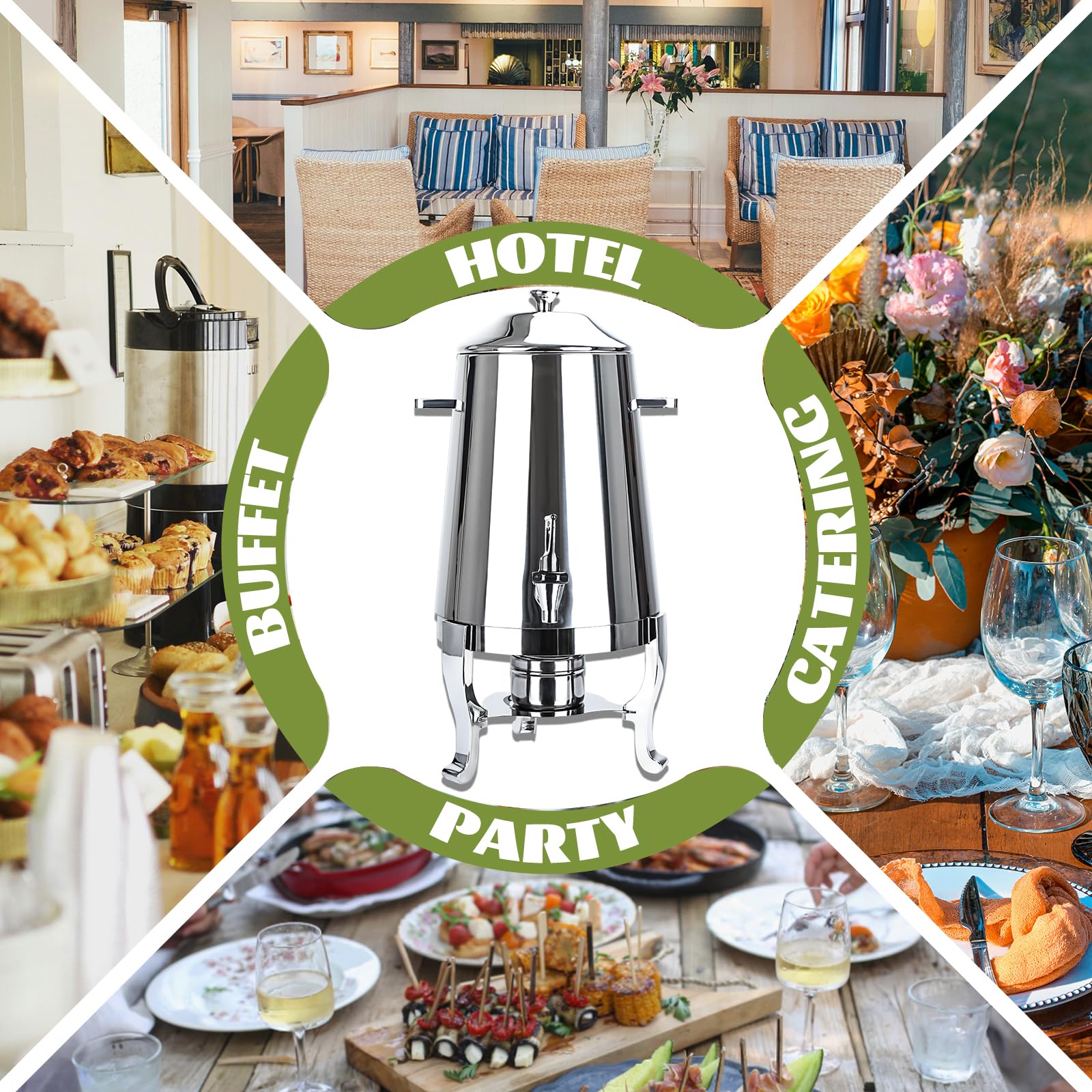 13L Commercial Coffee Urn - Stainless Steel Hot Water & Iced Coffee Maker - Large Capacity Drink Dispenser for Parties, Catering, Restaurants & Office Events