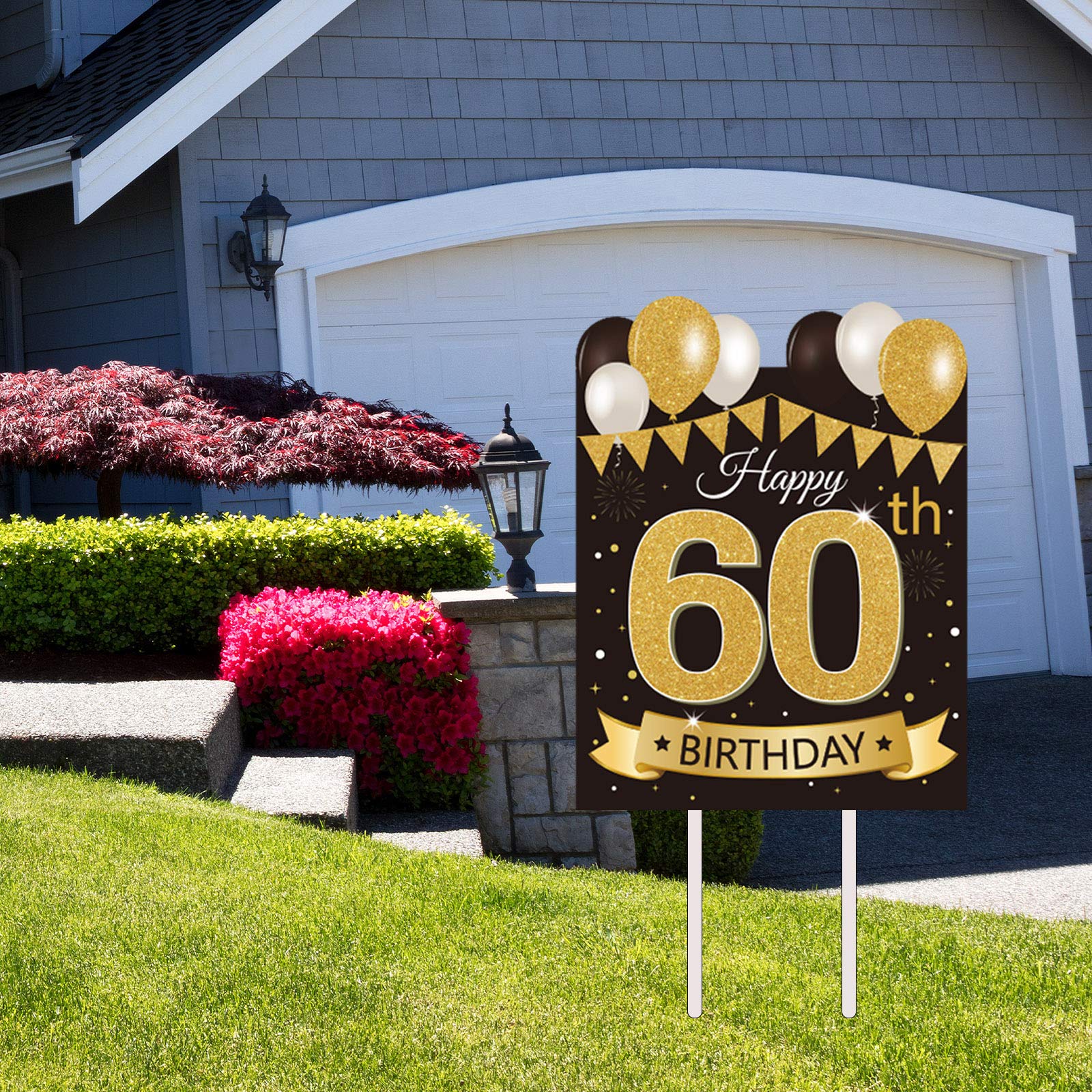 60th Birthday Yard Sign - Large Black & Gold Happy 60th Birthday Party Lawn Decor with Stakes | Outdoor Anniversary Celebration, Backyard Decorations, Milestone Birthday Party Supplies