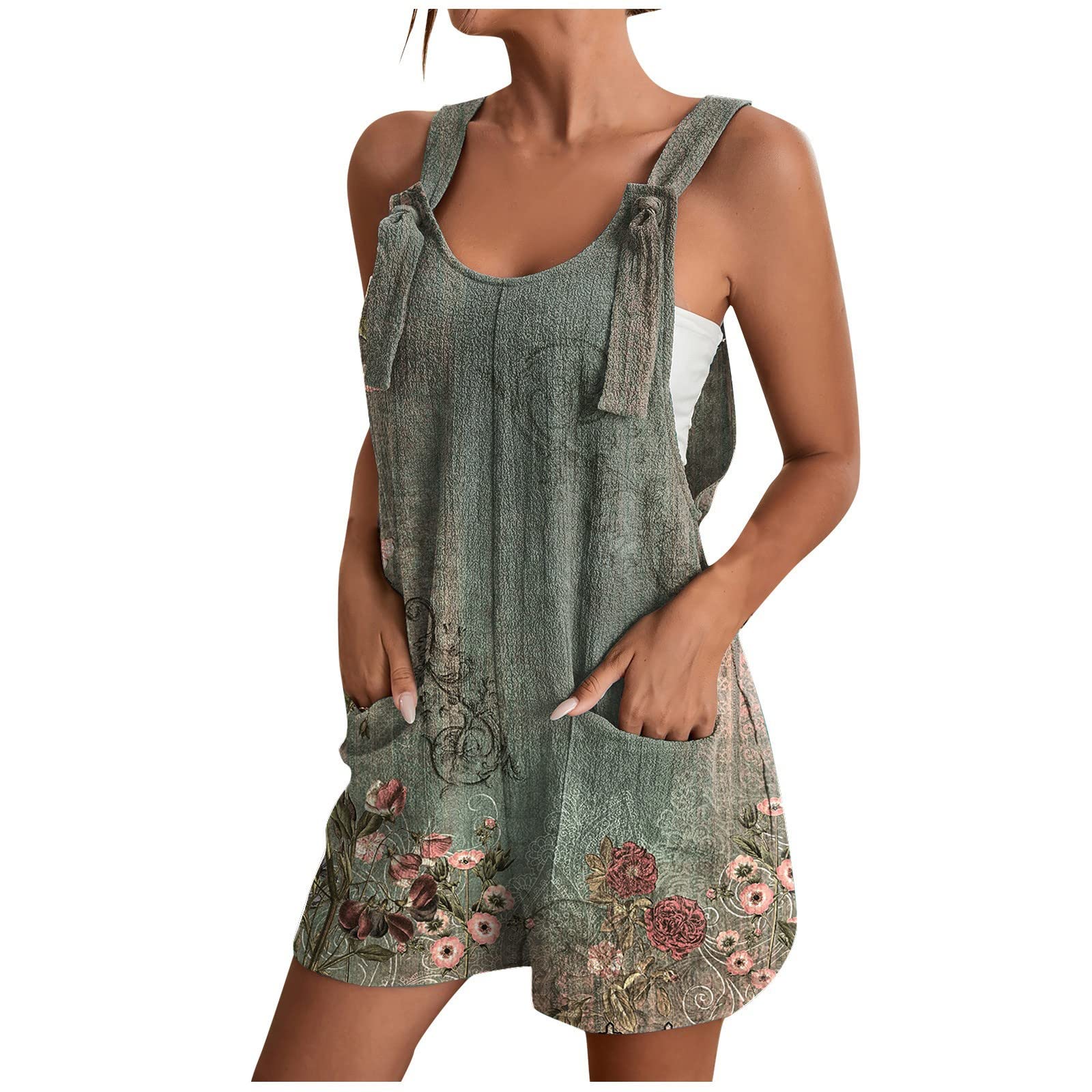 Women's Summer Romper Jumpsuit Overalls - Lightweight Dressy Casual Outfit for Running & Outdoor Activities (AI-Army Green, Size L) | Perfect for Beach Vacations, Music Festivals & Summer Parties