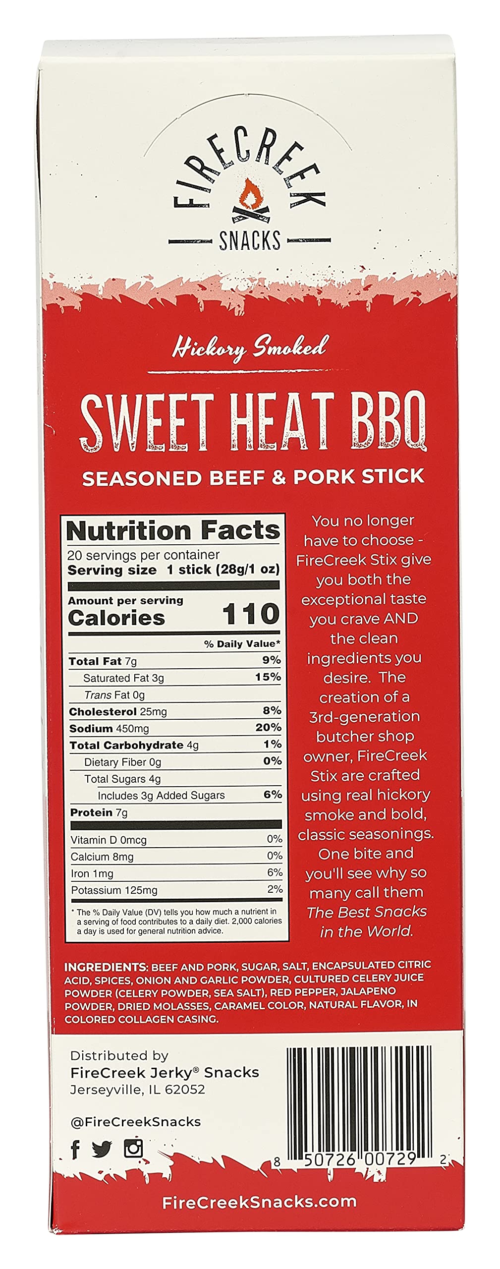 FireCreek Snacks Sweet Heat BBQ Beef Jerky Sticks - Low Carb Keto Protein Snack (1oz, 20 Count) - Gluten Free, High Protein Meat Sticks for Hiking, Camping & Road Trips