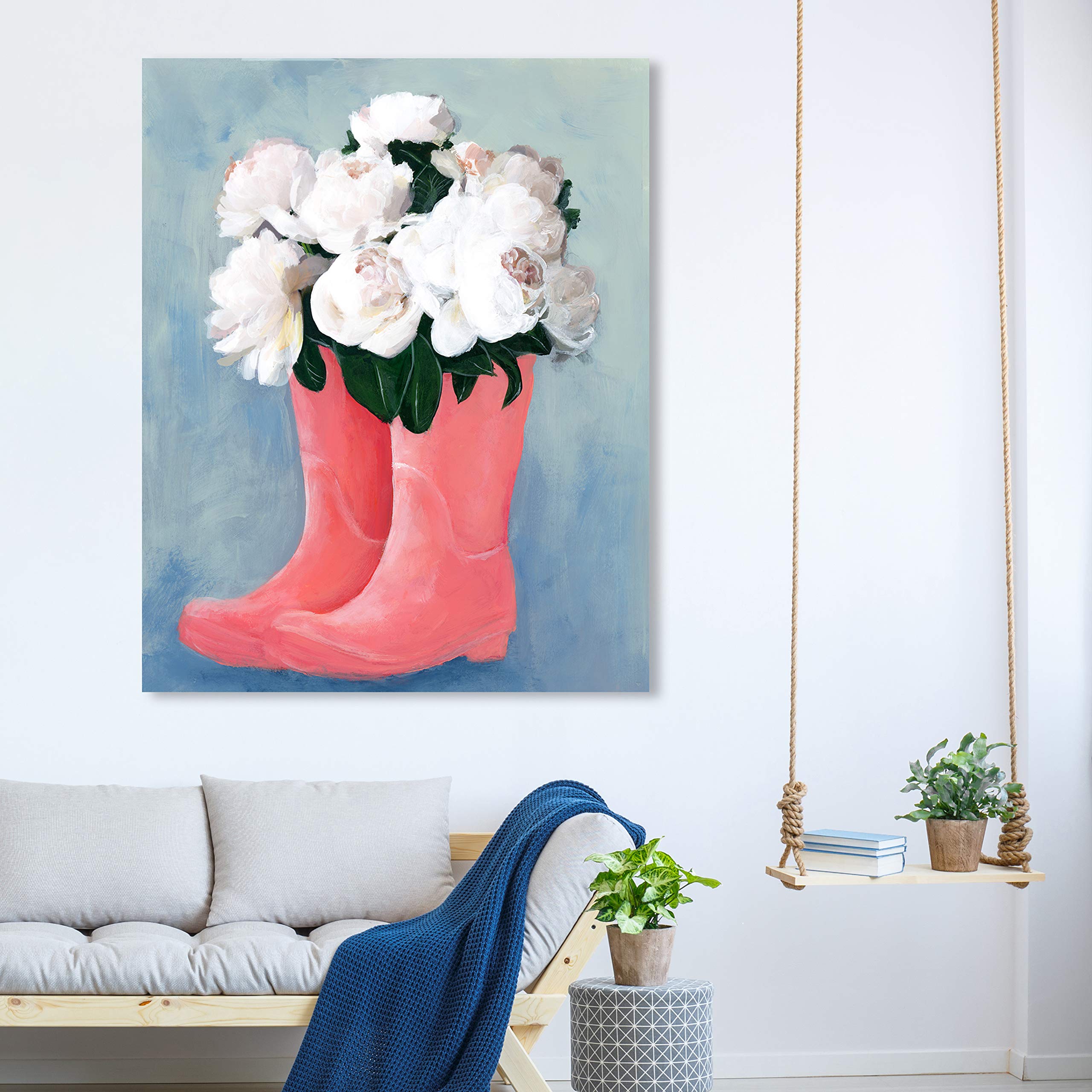 Oliver Gal Artist Co. Floral Wall Art Canvas Print 'Peonies and Rainboots' - 36