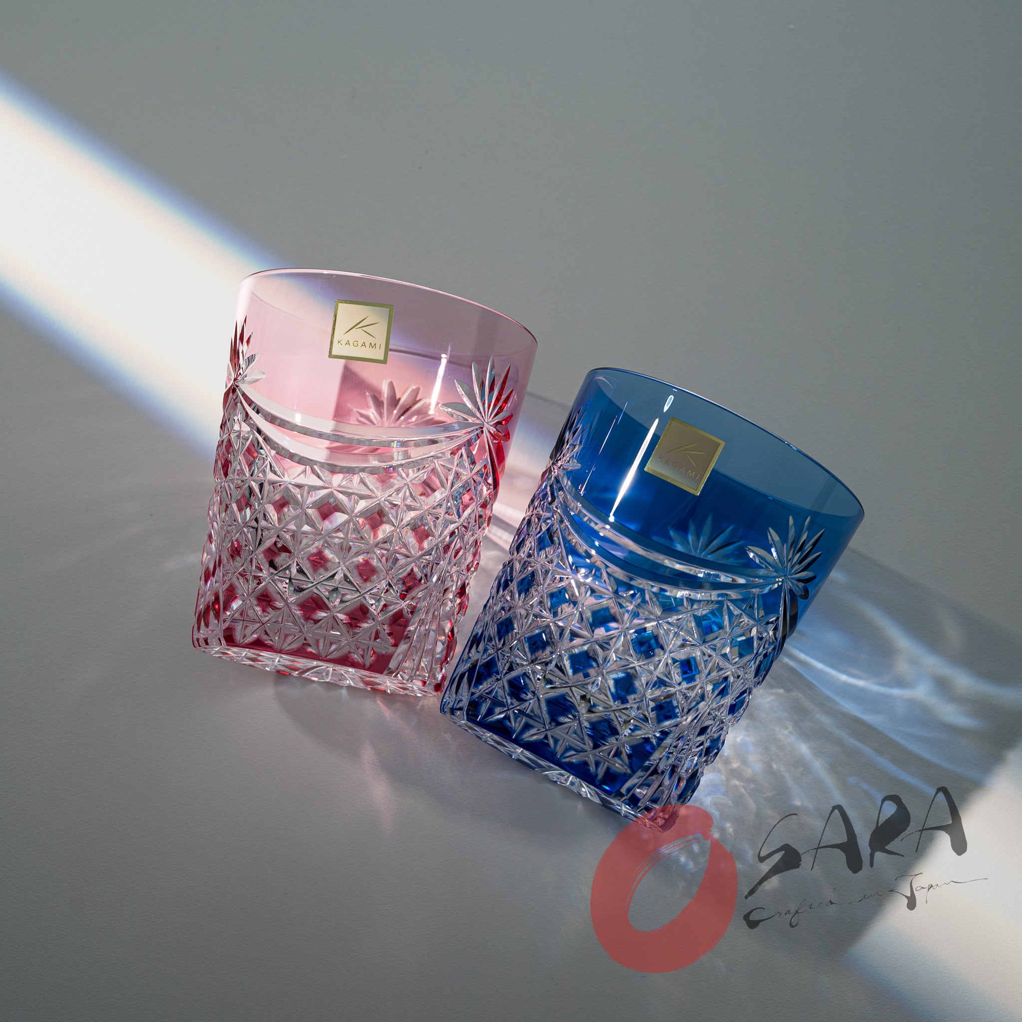 KAGAMI Edo Kiriko Crystal Whiskey Glasses Set of 2 - 240ml Handcrafted Japanese Cut Glass - Perfect for Bourbon, Scotch & Cocktail Drinking - Elegant Gift for Whiskey Lovers & Home Bar Decor