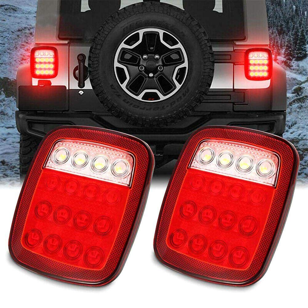 Wilove LED Tail Lights Square Stop Turn Tail Lamp - 16LED Marker Light for Jeep Wrangler JK TJ CJ YJ (2PCS) - Waterproof & Durable for Off-Roading, Camping & Night Driving
