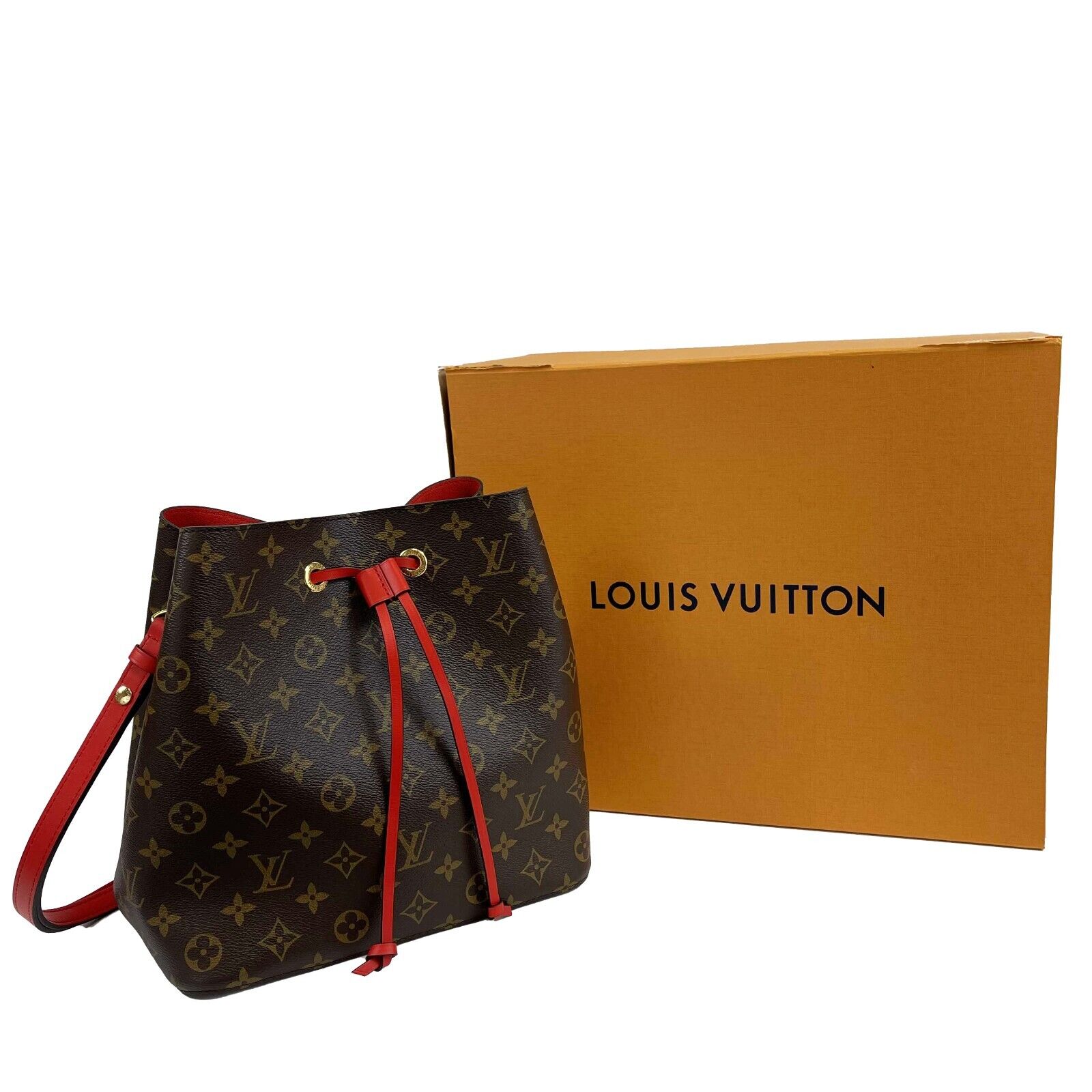 Louis Vuitton Neo Noe MM Monogram Shoulder Bag - Brown & Red Coated Canvas Crossbody Purse for Women | Perfect for Work, Travel & Everyday Luxury Fashion Accessory