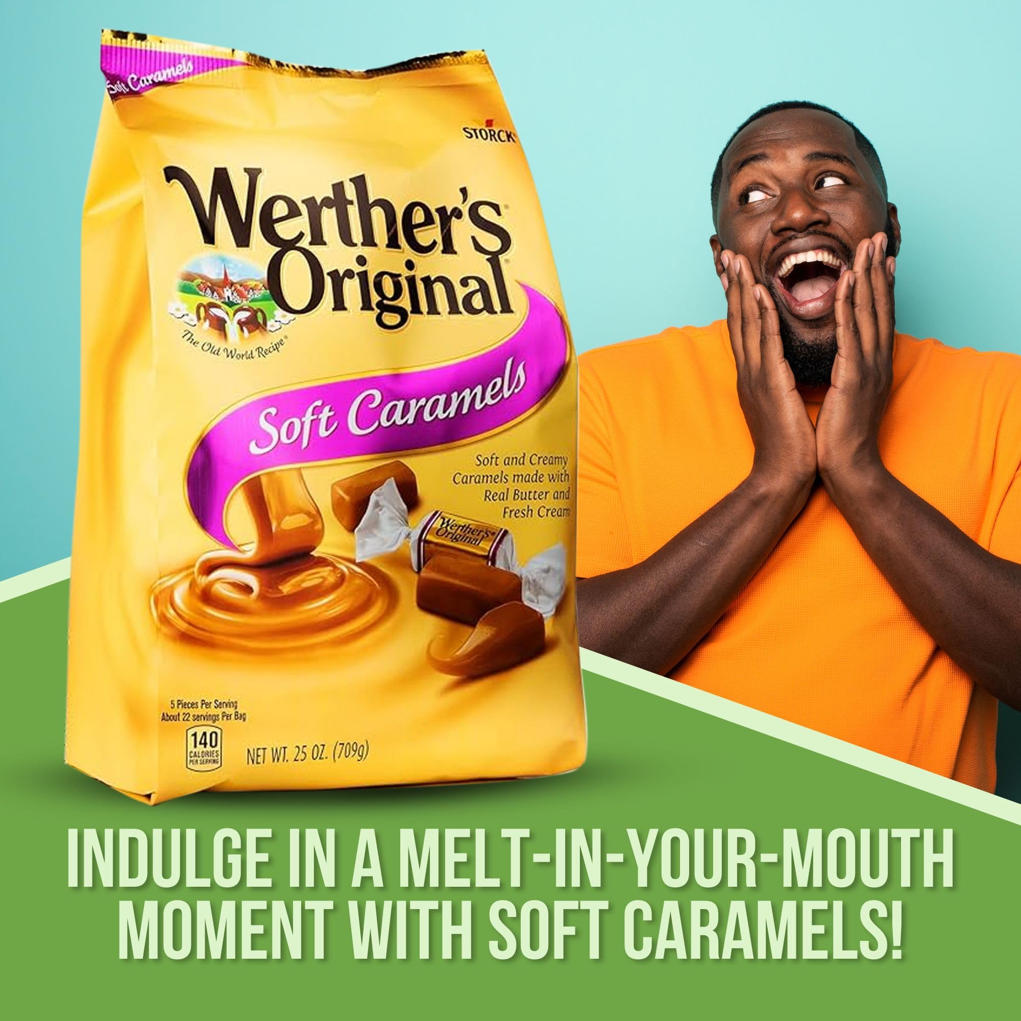 Werther's Original Soft Caramel Candy Bundle - 2 Pack (25 Oz Each) | Individually Wrapped Caramels for Gifting, Parties & Everyday Snacking | Includes Free Good For My Home Storage Box