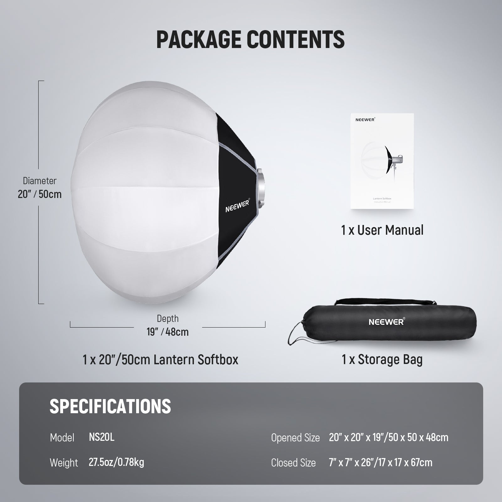 NEEWER NS20L/NS26L/NS35L LED Lantern Softbox Light Diffuser for Photography & Video Lighting - Perfect for Studio, Portrait, and YouTube Content Creation