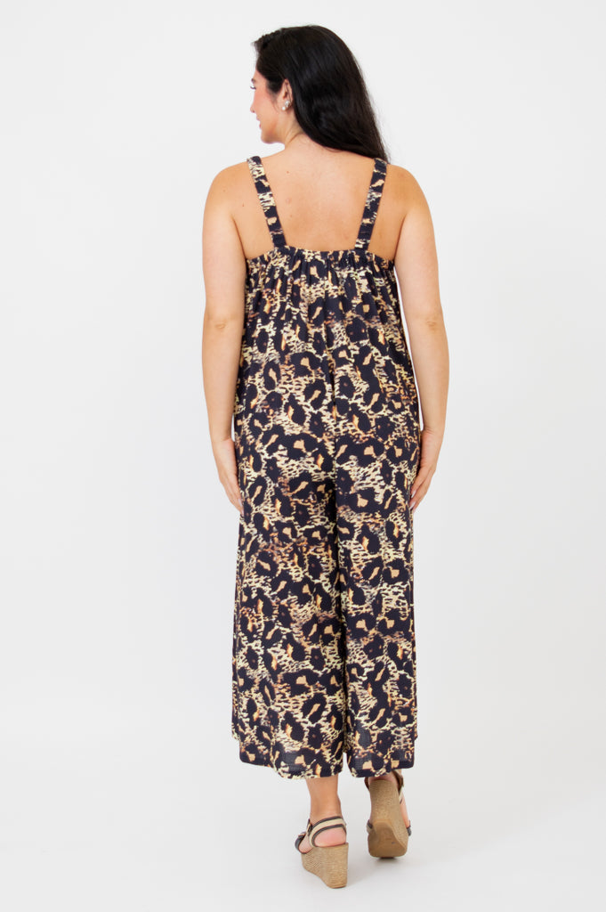 Joanna Jumpsuit - Women's Leopard Print Linen Bamboo Blend Romper | Perfect for Summer Outfits, Beach Vacations & Casual Wear