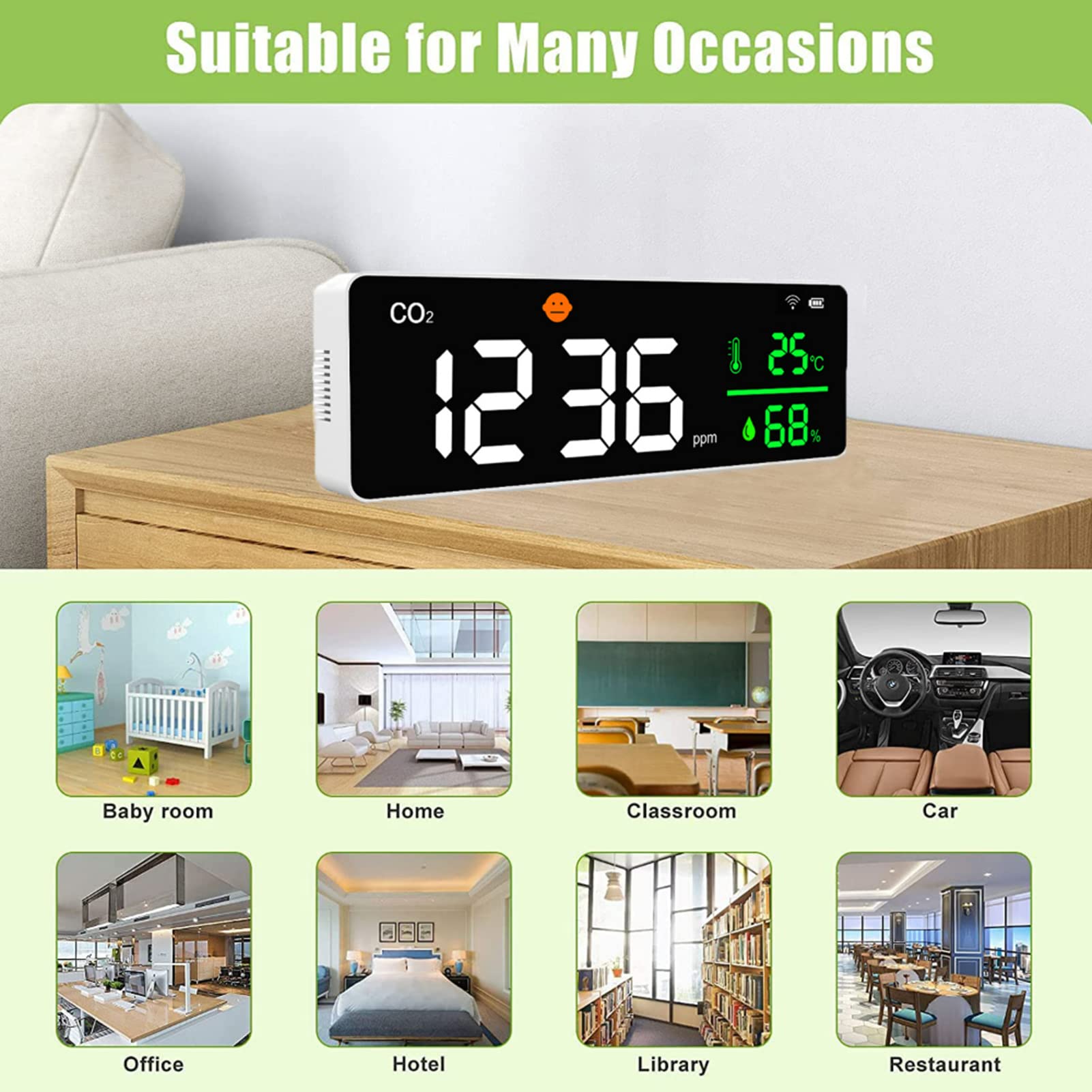Boyuan 3-in-1 CO2 Detector & Air Quality Monitor - Measures Carbon Dioxide (400-5000ppm), Temperature & Humidity with LCD Display - Ideal for Home, Office, School & Indoor Air Safety