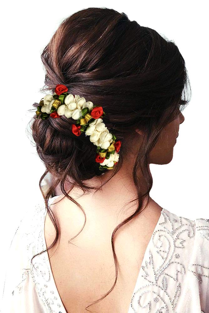 White Medium Gajra Hair Flare Accessories for Women – 1580 Juda Bun & Pin | Perfect for Weddings, Parties & Indian Traditional Hairstyles