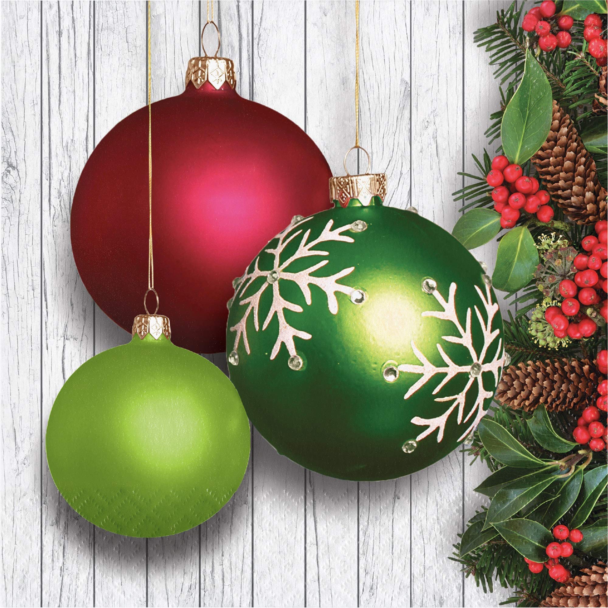 Creative Converting Christmas Ornaments Napkins - Green Holiday Party Decorations for Festive Table Settings & Christmas Tree Decor