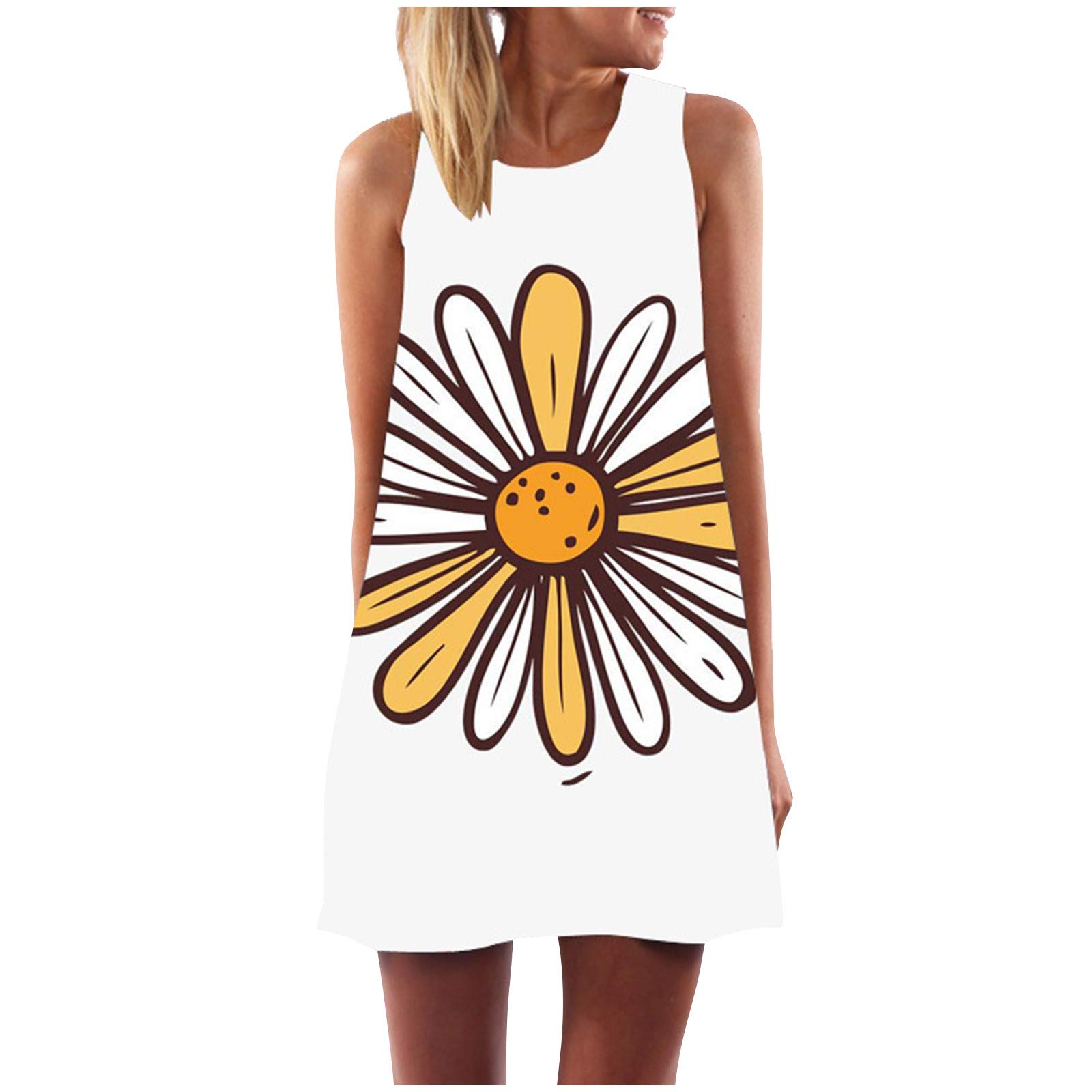 aihihe Women's Summer Floral Printed Sleeveless A-Line Tank Dress - Casual Crewneck T-Shirt Dress for Beach, Vacation & Everyday Wear