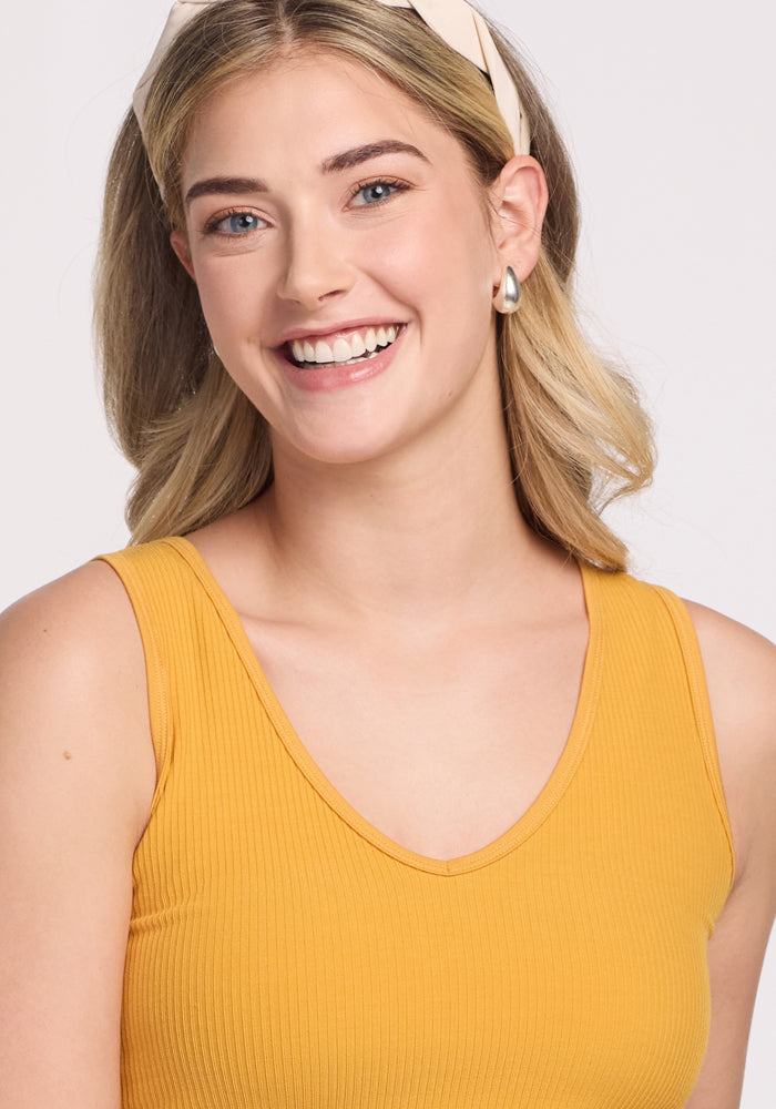 Vivi Ribbed Tank Top for Women - Marigold Yellow | Stretchy & Comfortable | Perfect for Casual Wear, Layering & Summer Outfits