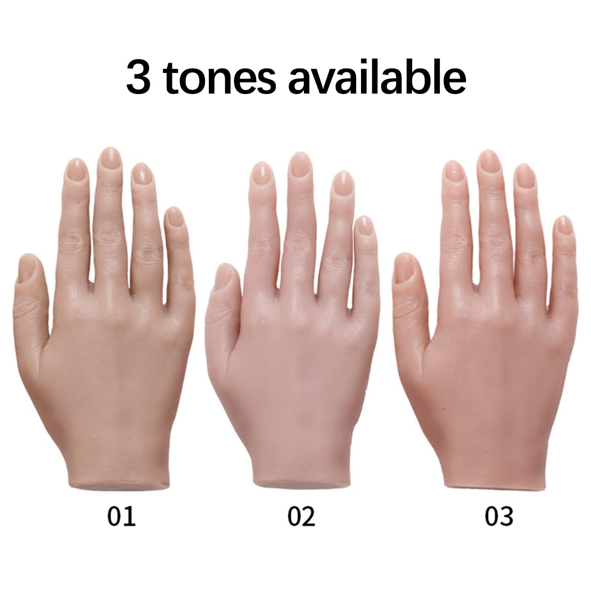 Realistic Silicone Practice Hand for Acrylic Nails - Adjustable Table Bracket, Flexible Bendable Mannequin Hand for Tattoo Practice, Jewelry Display & Nail Art Training - Perfect for Salon Professionals & Beginners (01)