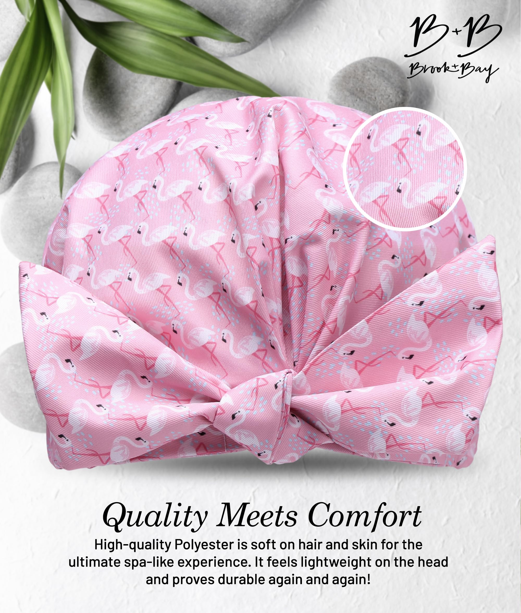 Brook + Bay Adjustable Waterproof Shower Cap with Bow - Reusable Bath & Swim Hair Protector for Women - Perfect for Showering, Swimming & Salon Visits