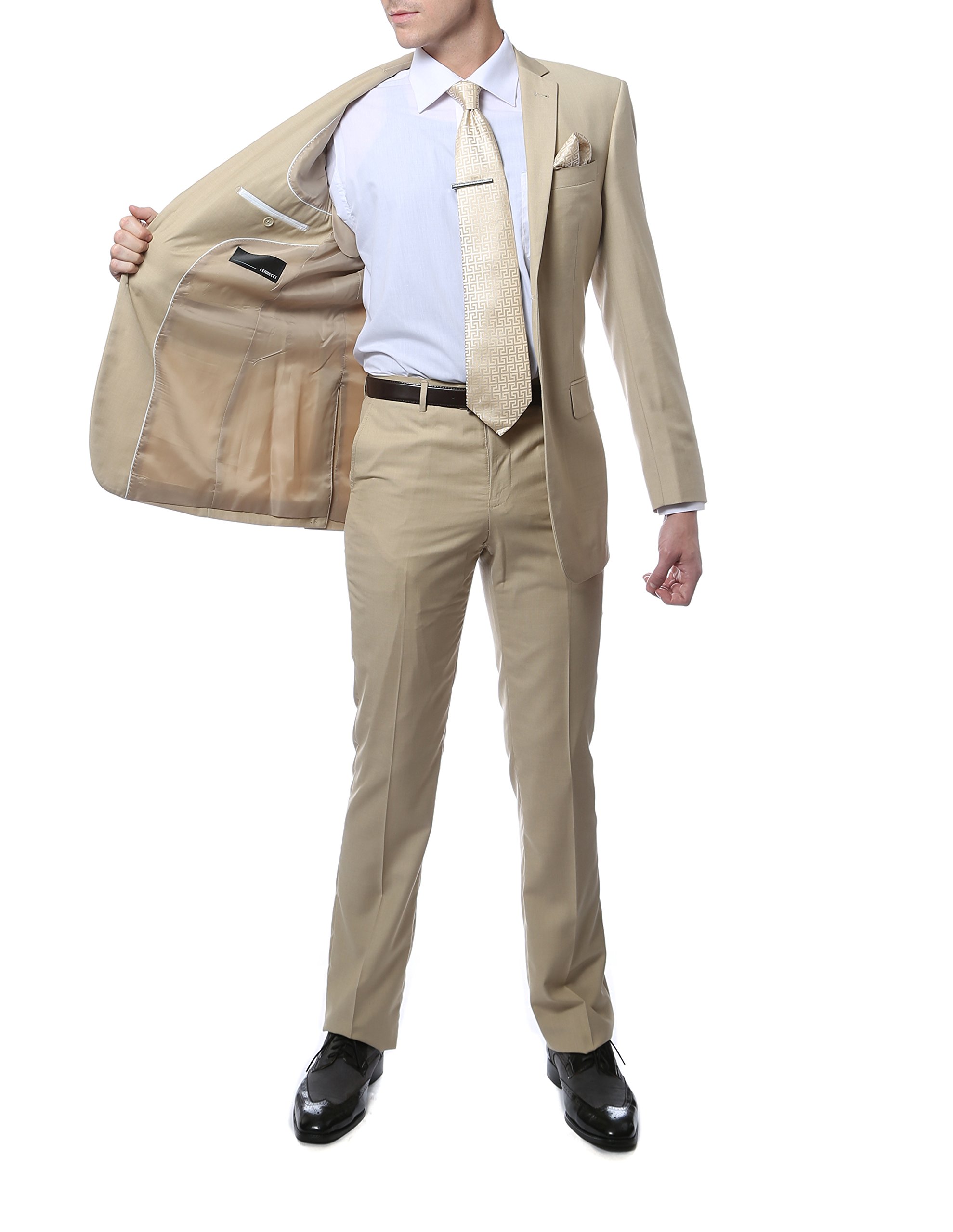 Ferrecci Men's Tan 2-Piece Suit - 36S Regular Fit for Business & Formal Events | Premium Quality Tailored Suit for Weddings, Office & Special Occasions