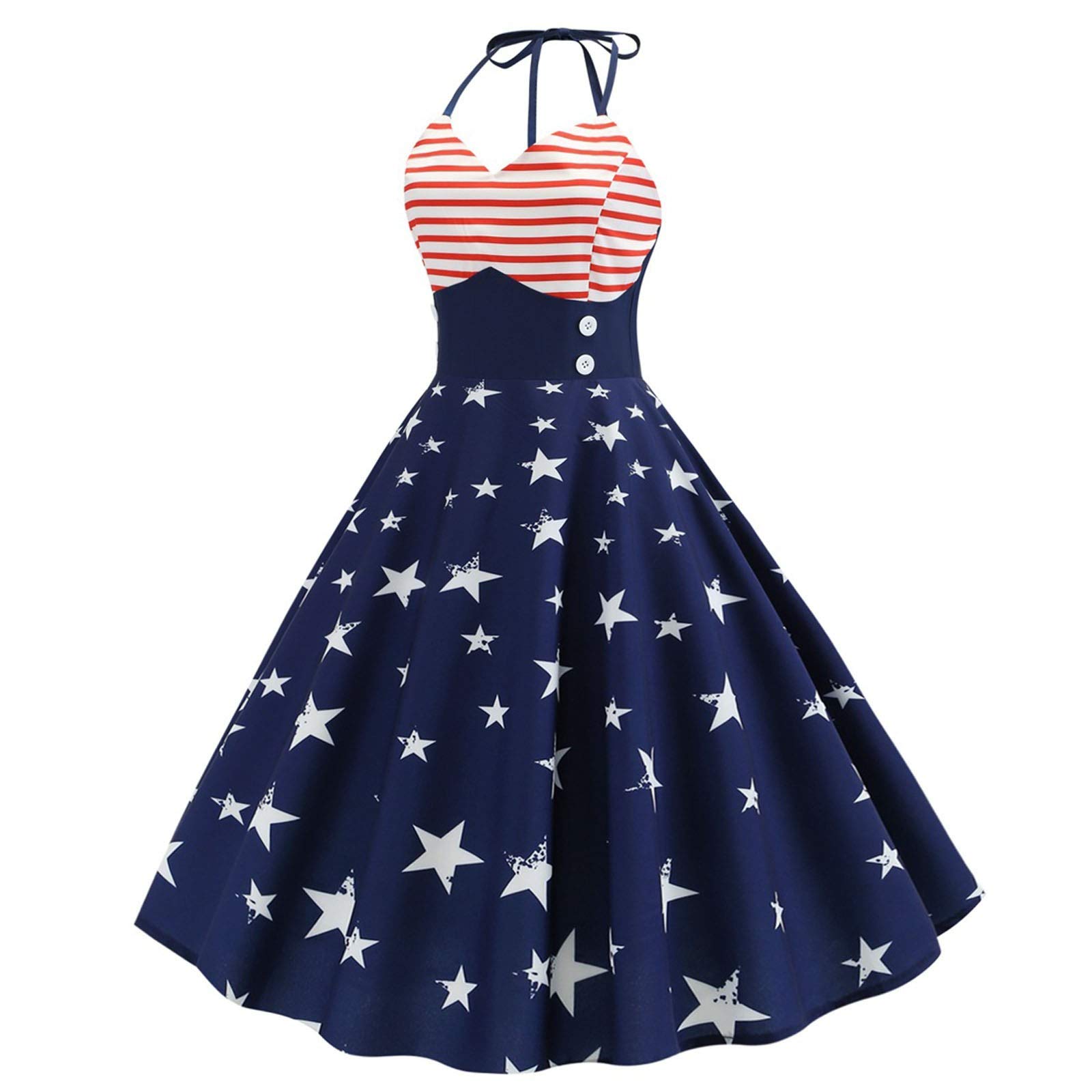 Women's Sleeveless Floral Midi Dress with Black Ribbon Waist - Knee-Length A-Line Summer Dress for Independence Day & Casual Outings