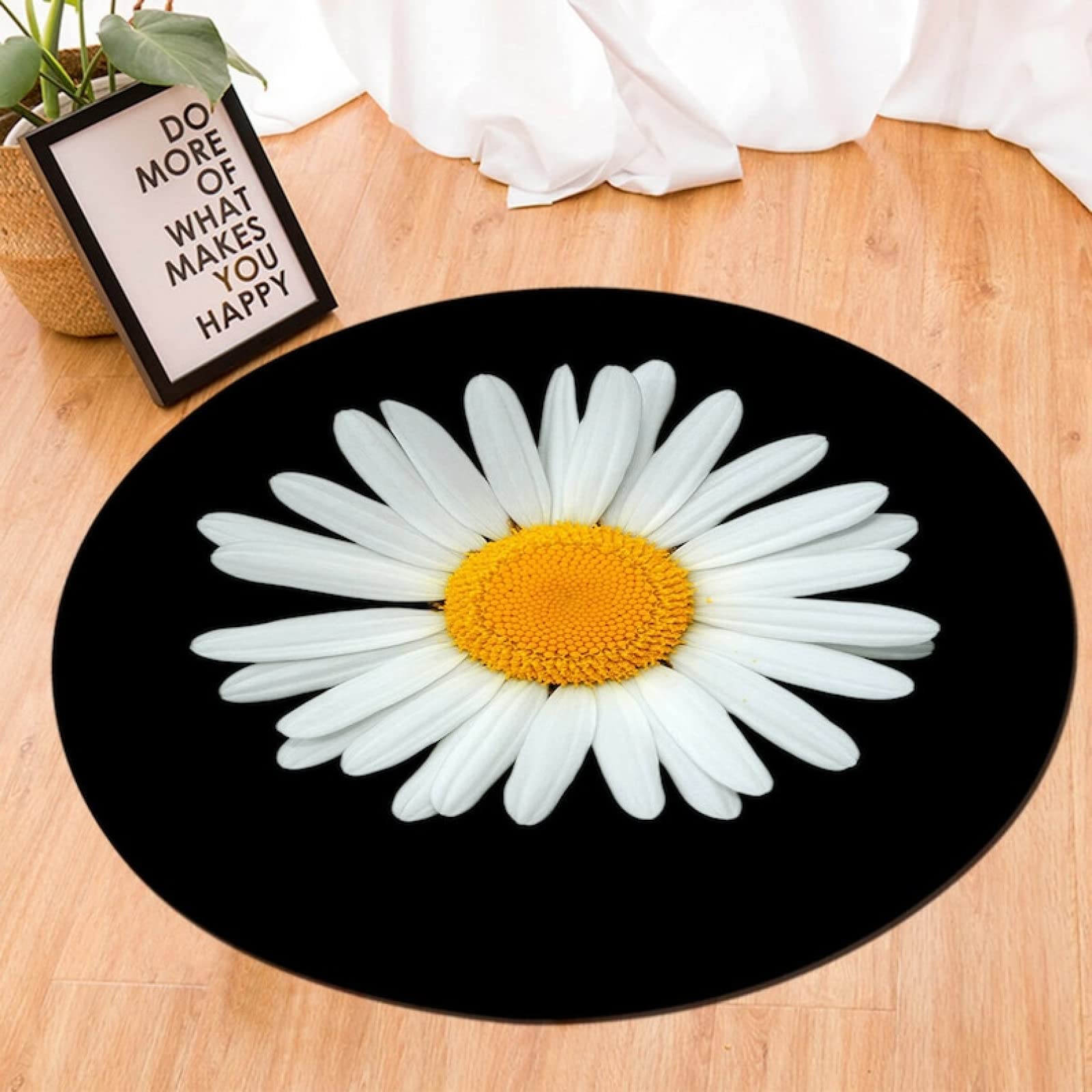 MASTPOINT 3D Round Floral Carpet - Black and White Pastoral Design for Living Room, Bedroom, Coffee Table, Yoga Mat, Study Chair Mat - Soft Non-Slip Floor Mat for Home Decor, Office & Meditation Spaces