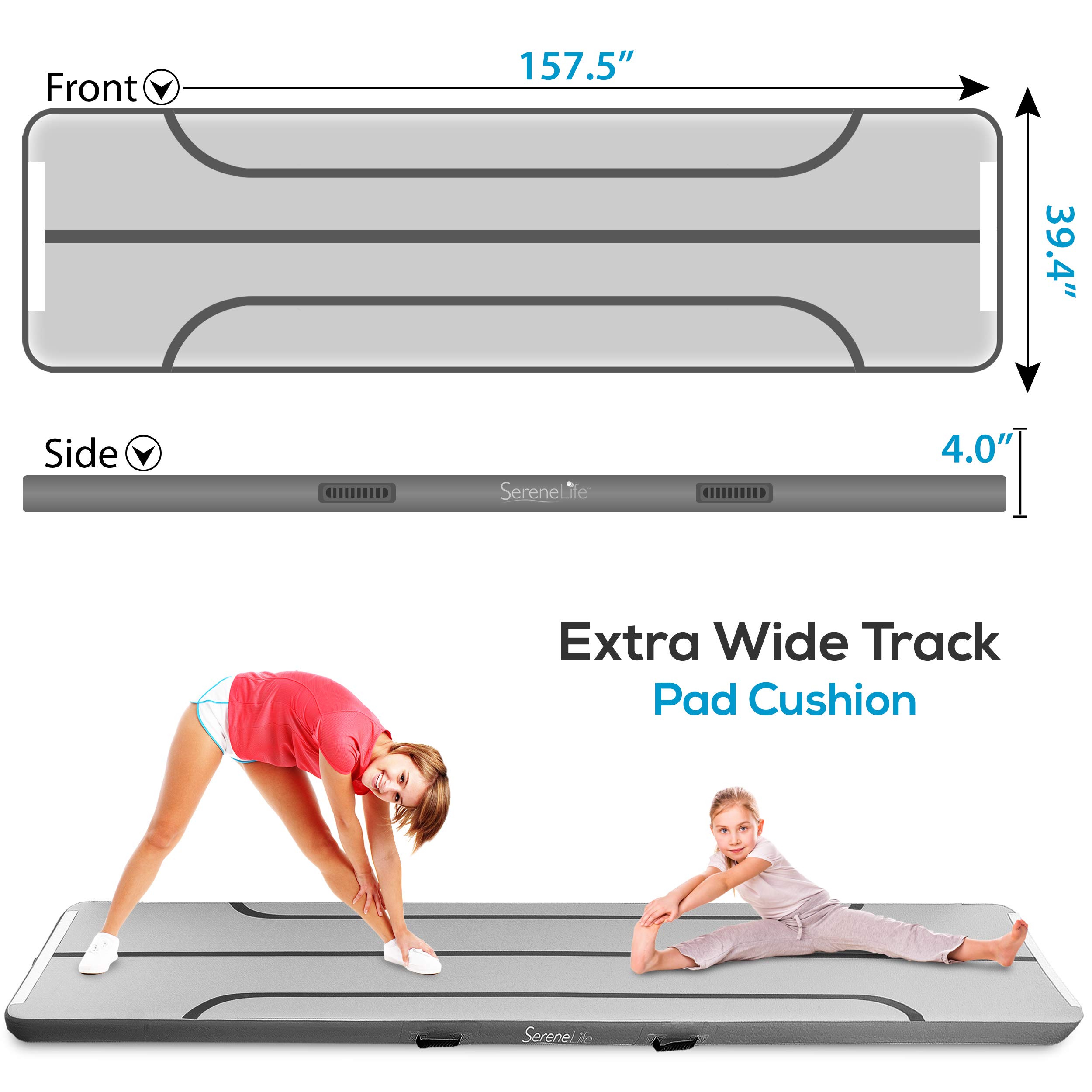 SereneLife Inflatable Gymnastics Air Tumbling Mat - Portable Training Equipment for Home, Gym & Outdoor Use - Perfect for Kids, Adults & Cheerleading Practice