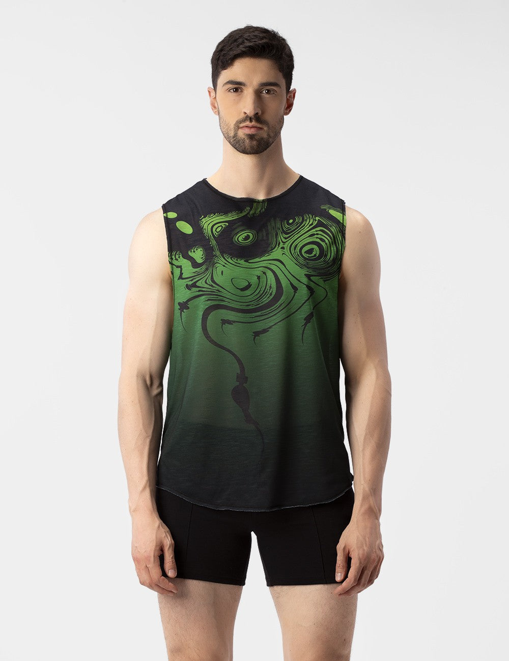 Barcode Berlin Keta Muscle Tank Top for Men - Green & Black Slim Fit Workout Shirt - Gym, Running, Yoga & Casual Wear