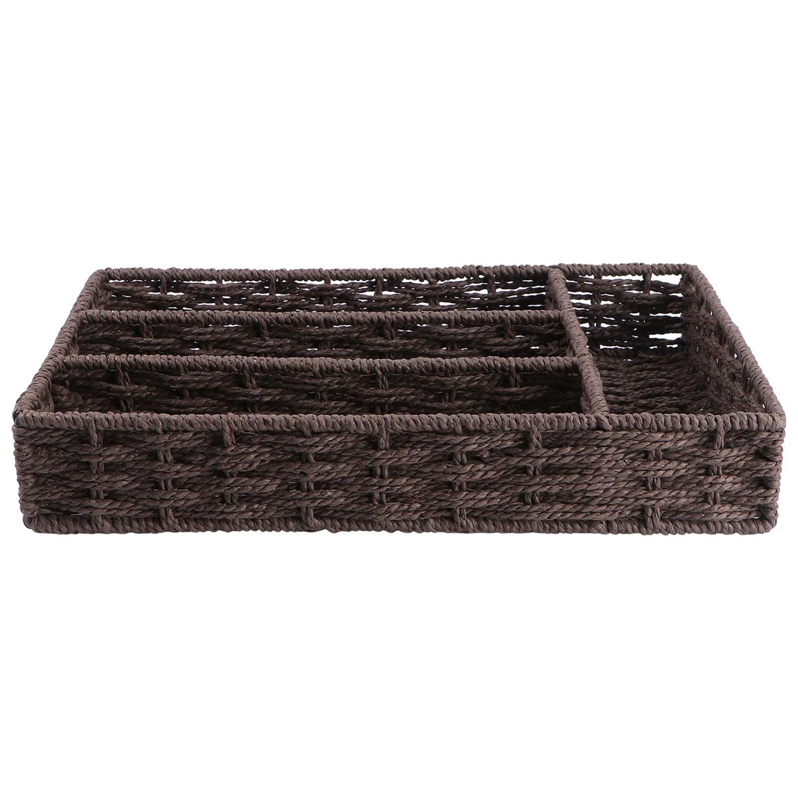 Cabilock Natural Wicker Flatware Basket Organizer with Dividers - Kitchen Utensil Drawer Tray for Cutlery & Serving - Perfect for Dining Room, Kitchen Storage & Entertaining