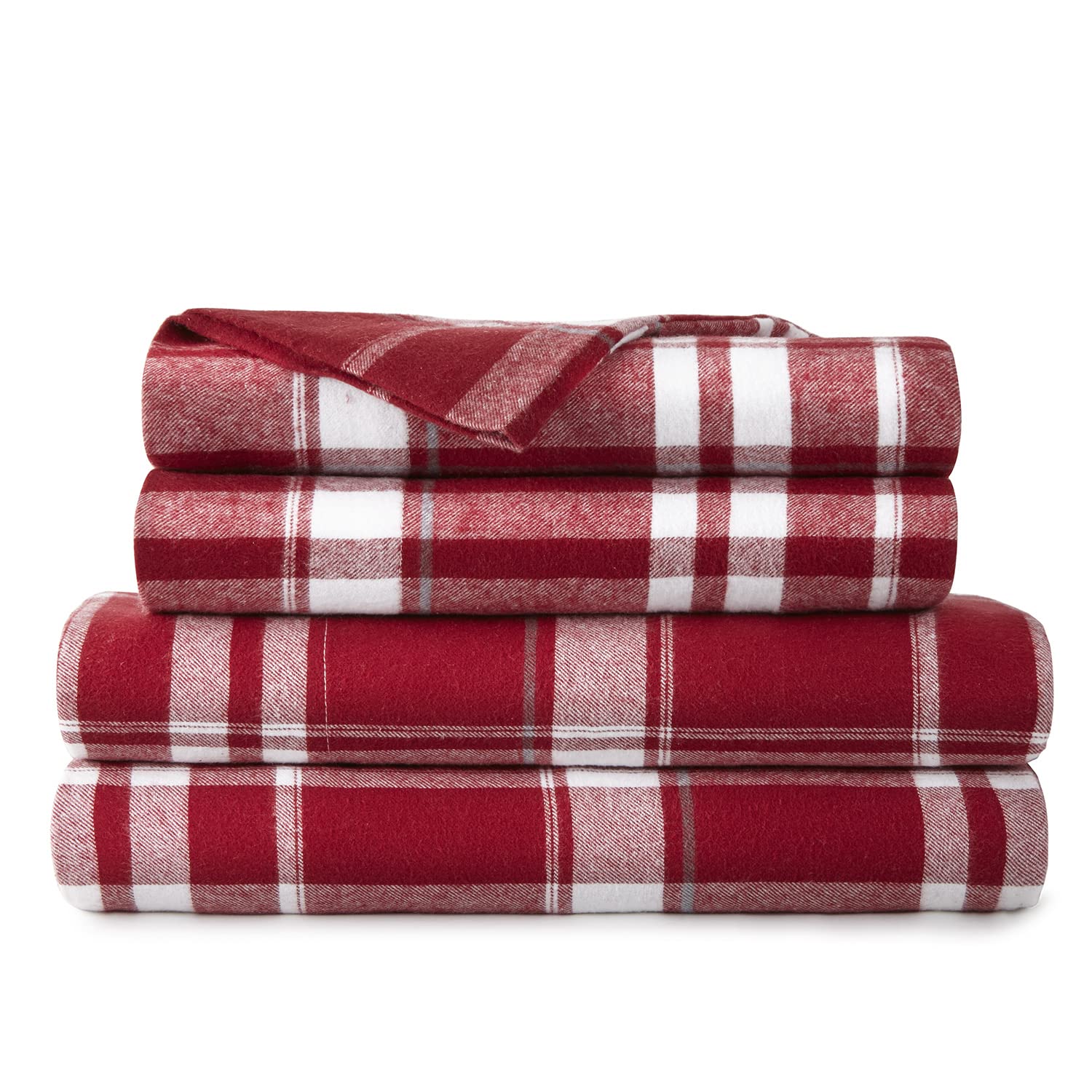 100% Organic Flannel Sheets Twin XL Size - GOTS Certified 100% Cotton Soft Brushed Sheets Set with Deep Pocket - 1 Flat Sheet, 1 Fitted Sheet & 1 Pillowcase (Plaid Pattern) - Perfect for Cozy Winter Nights, Guest Rooms & Dorm Essentials