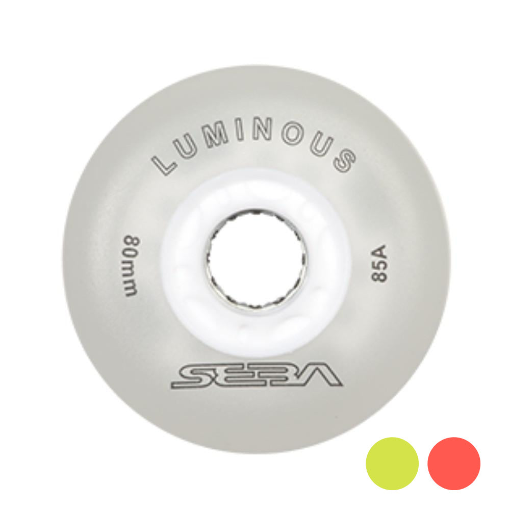 Seba Luminous LED Inline Skate Wheels 76mm 4-Pack - Glow in The Dark for Night Skating, Roller Derby & Outdoor Sports