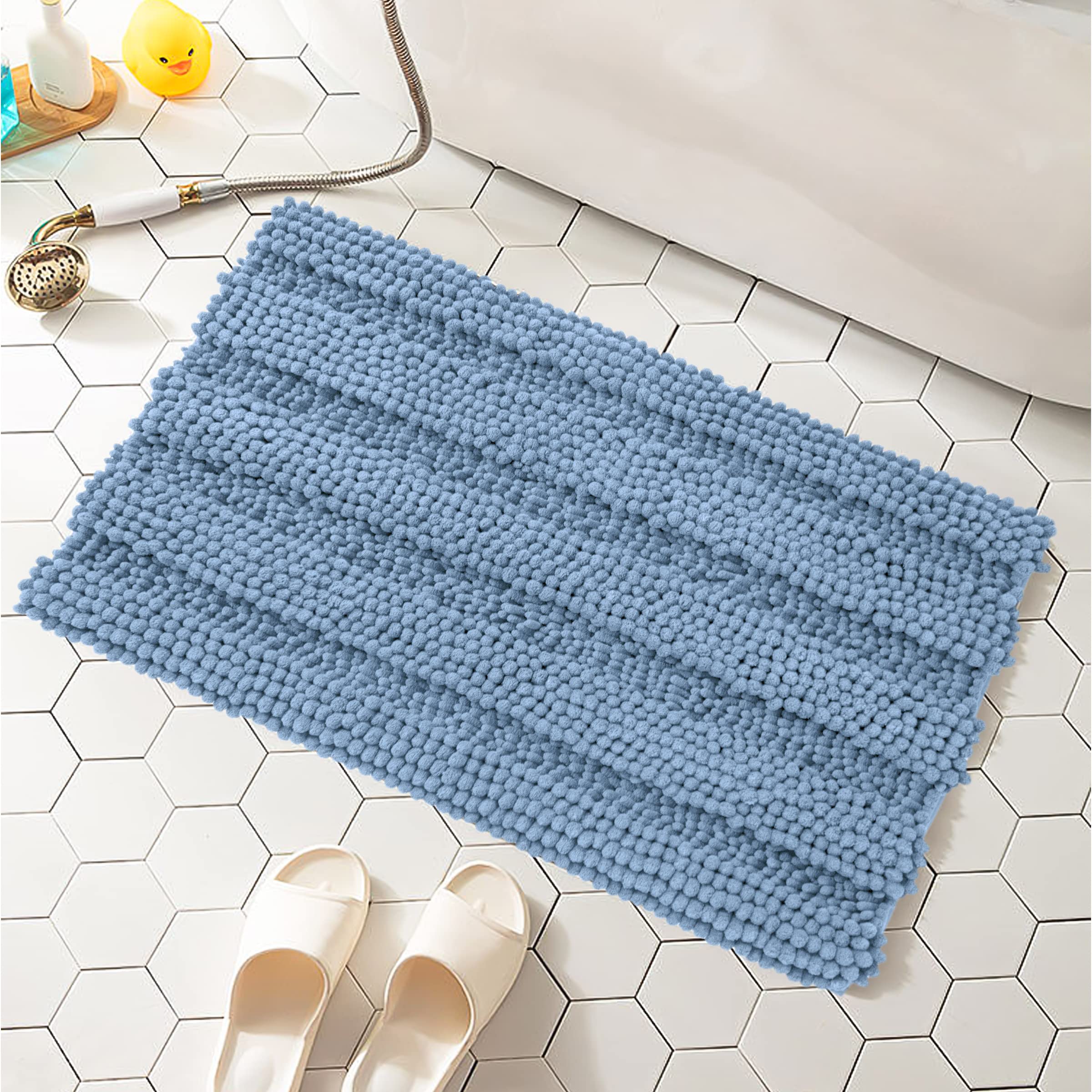 SUBRTEX Chenille Bath Rug - Soft, Plush Striped Bath Mat with Quick Dry & Water Absorbent Technology, Machine Washable (Light Purple, 18