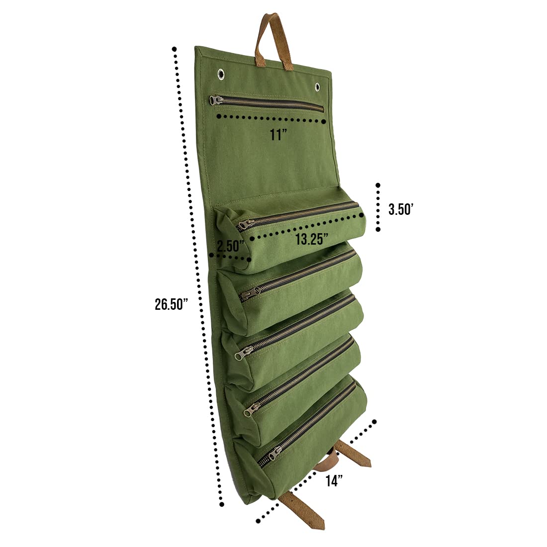 Durable Water-Resistant Canvas & Full Grain Leather Multi-Purpose Tool Roll - Heavy Duty Wrench Pouch & Tool Organizer for Mechanics, Electricians, DIY - Perfect for Workshops, Garage Storage & Outdoor Projects (Olive)