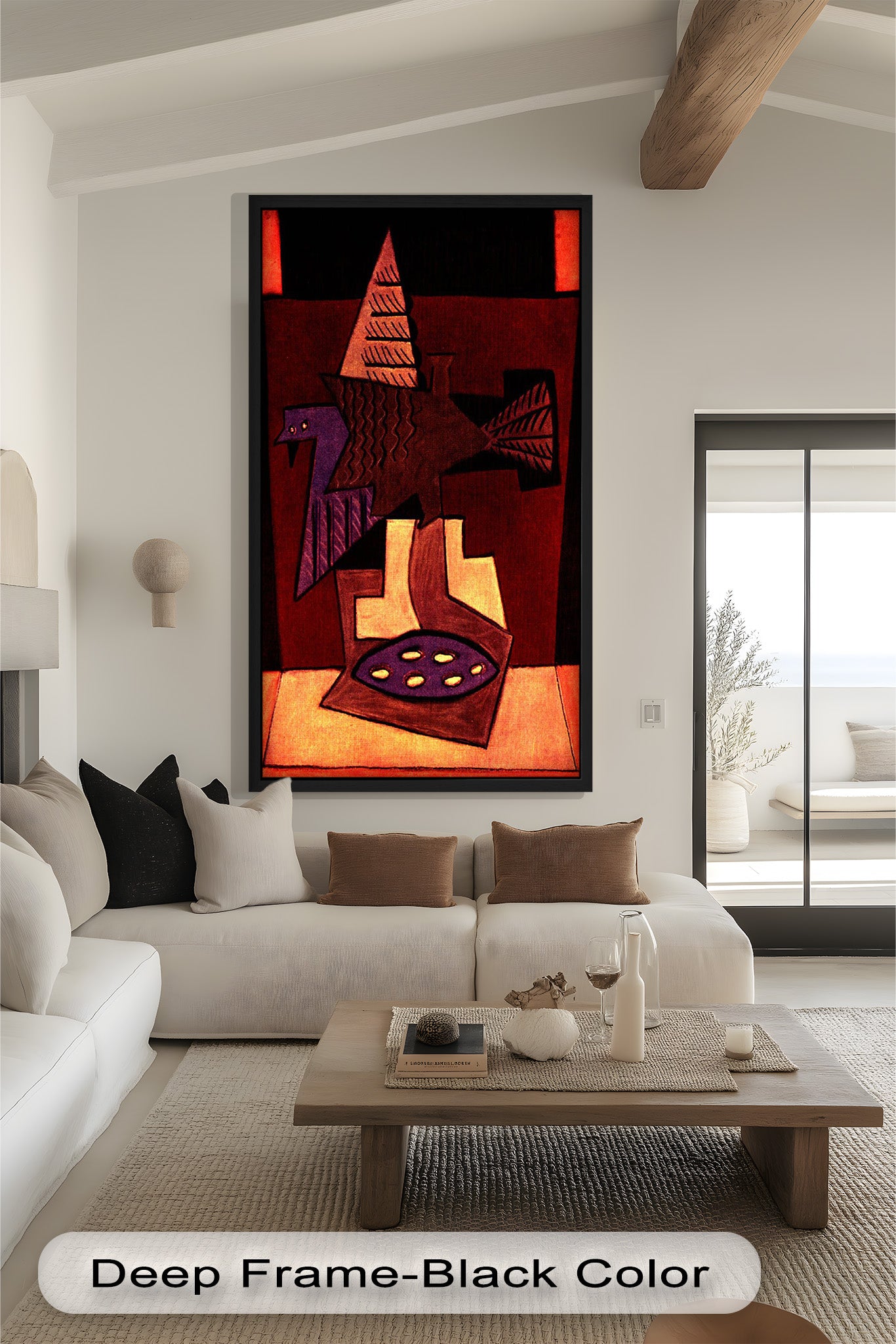 Abstract Bird & Bowl Cubist Oil Painting Wall Art - Modern Home Decor for Living Room, Bedroom & Office