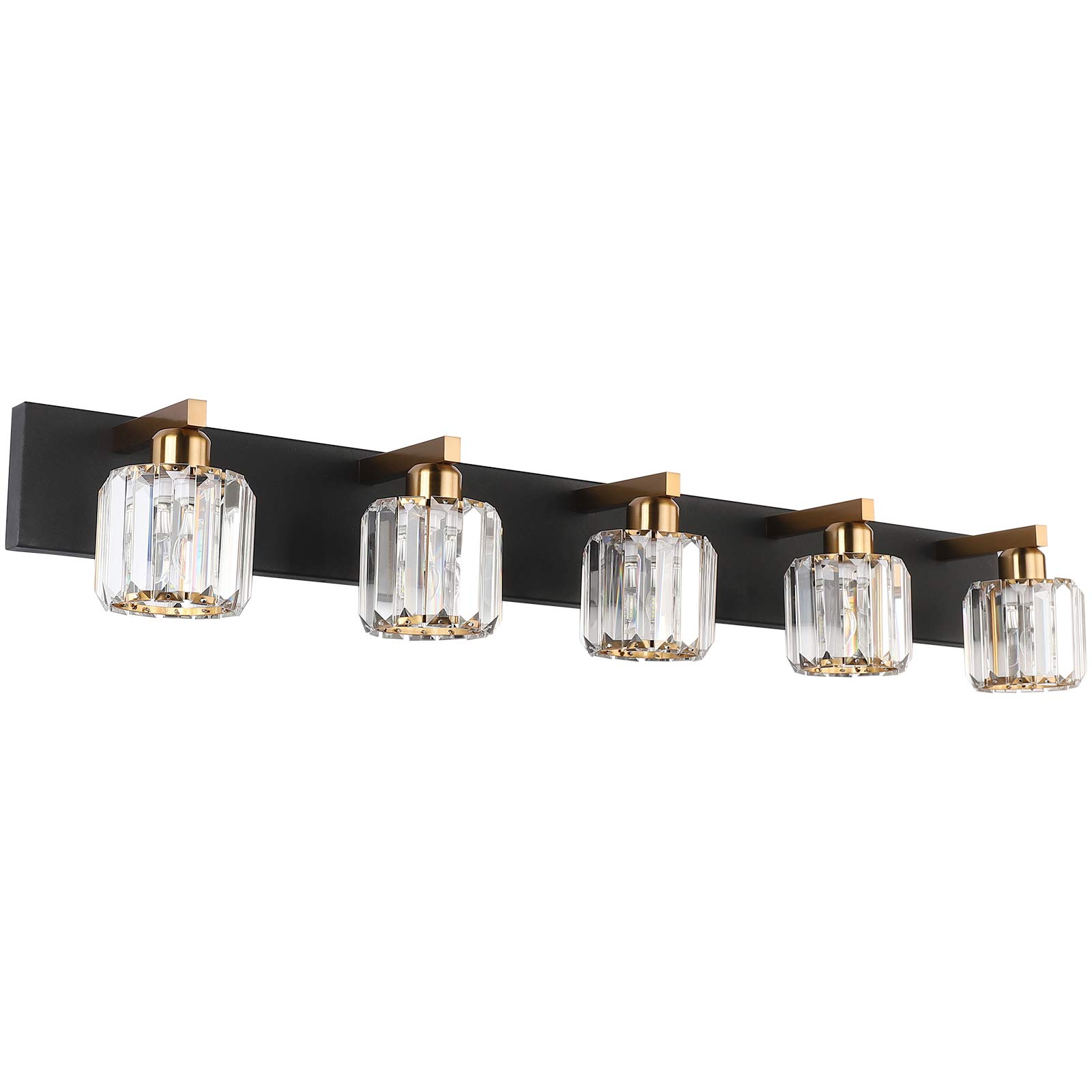 **Aipsun 5-Light Black Crystal Bathroom Vanity Light Fixture - Modern Vanity Lighting for Bathroom, Dressing Room & Makeup Area (Bulbs Not Included)**
