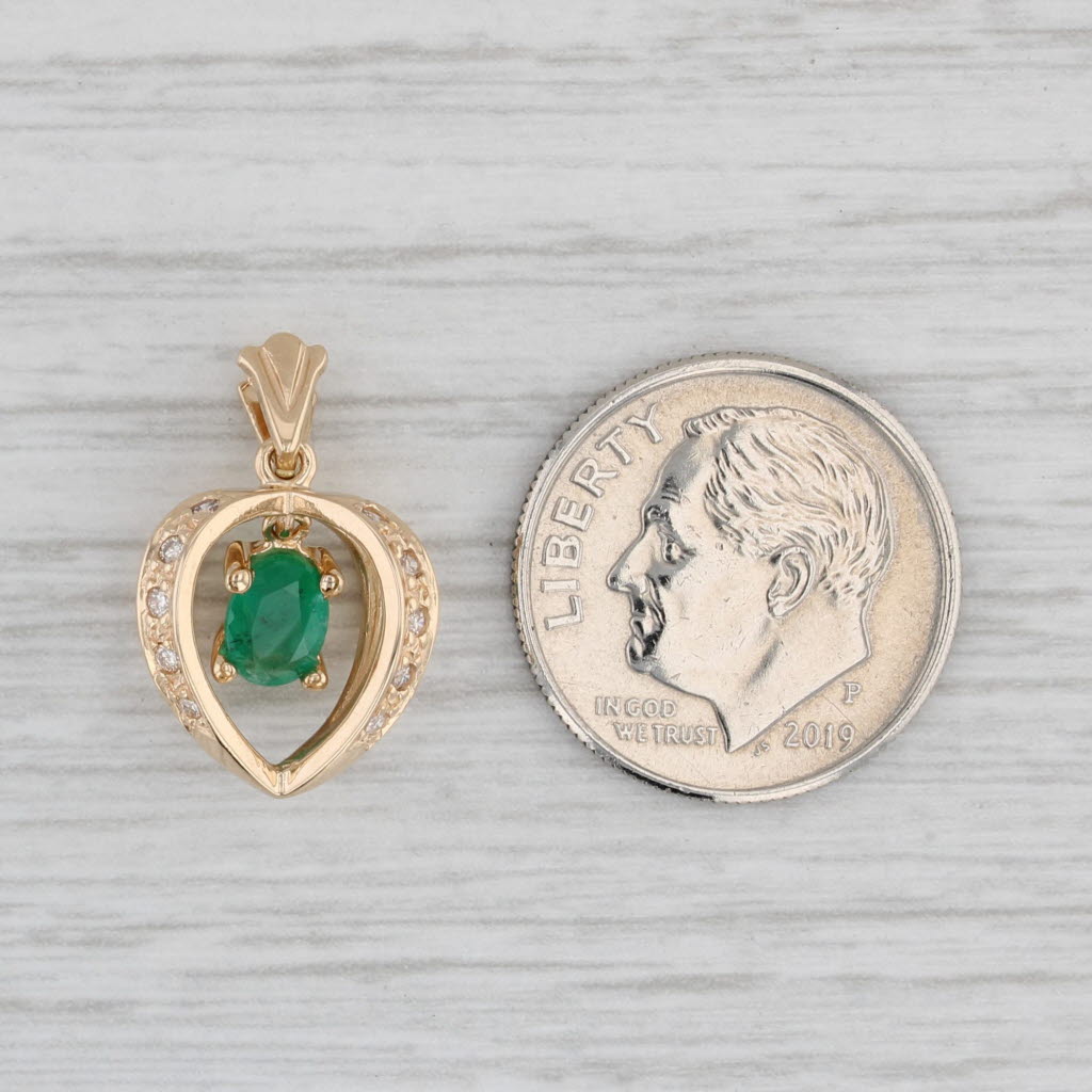 0.58ct Natural Emerald & Diamond Pendant in 14k Yellow Gold Cage Drop - Elegant Necklace for Women, Perfect Gift for Anniversary, Birthday & Special Occasions