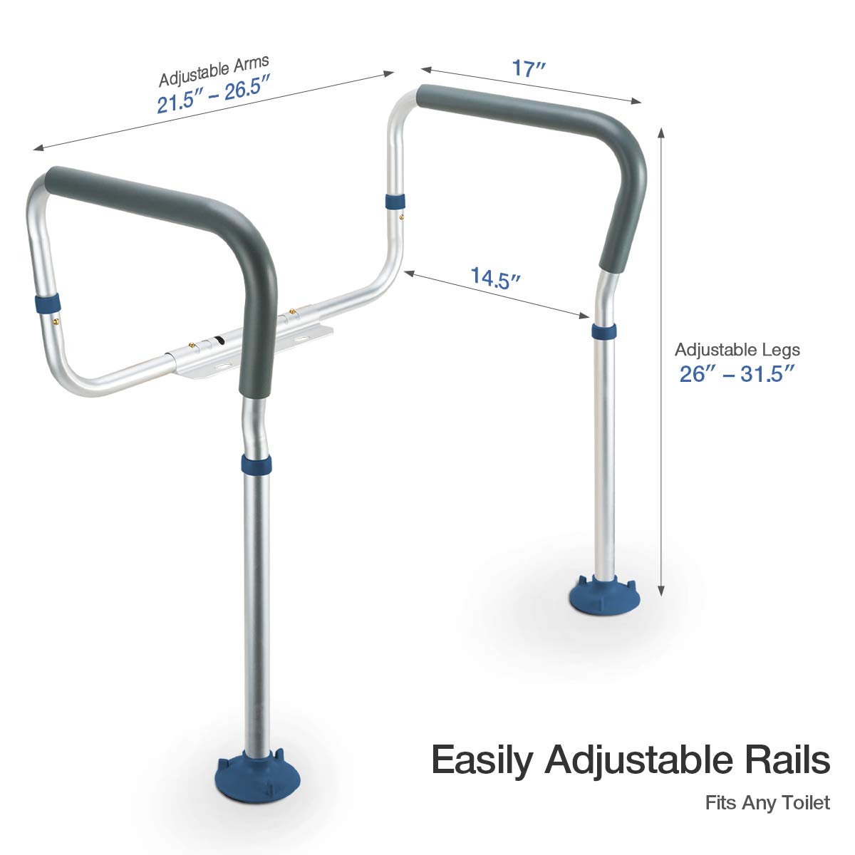 GreenChief Adjustable Toilet Safety Rail - Bathroom Handrails for Elderly, Handicapped & Disabled - Medical Toilet Seat Assist Frame with 2 Extra Rubber Tips - Ideal for Home Care & Senior Safety