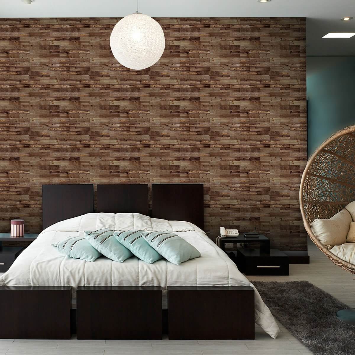 Brown Faux Wood Peel and Stick Removable Wallpaper - Self-Adhesive Vinyl Wall Covering for Bedroom, Living Room, Kitchen Decor - Easy to Install & Remove
