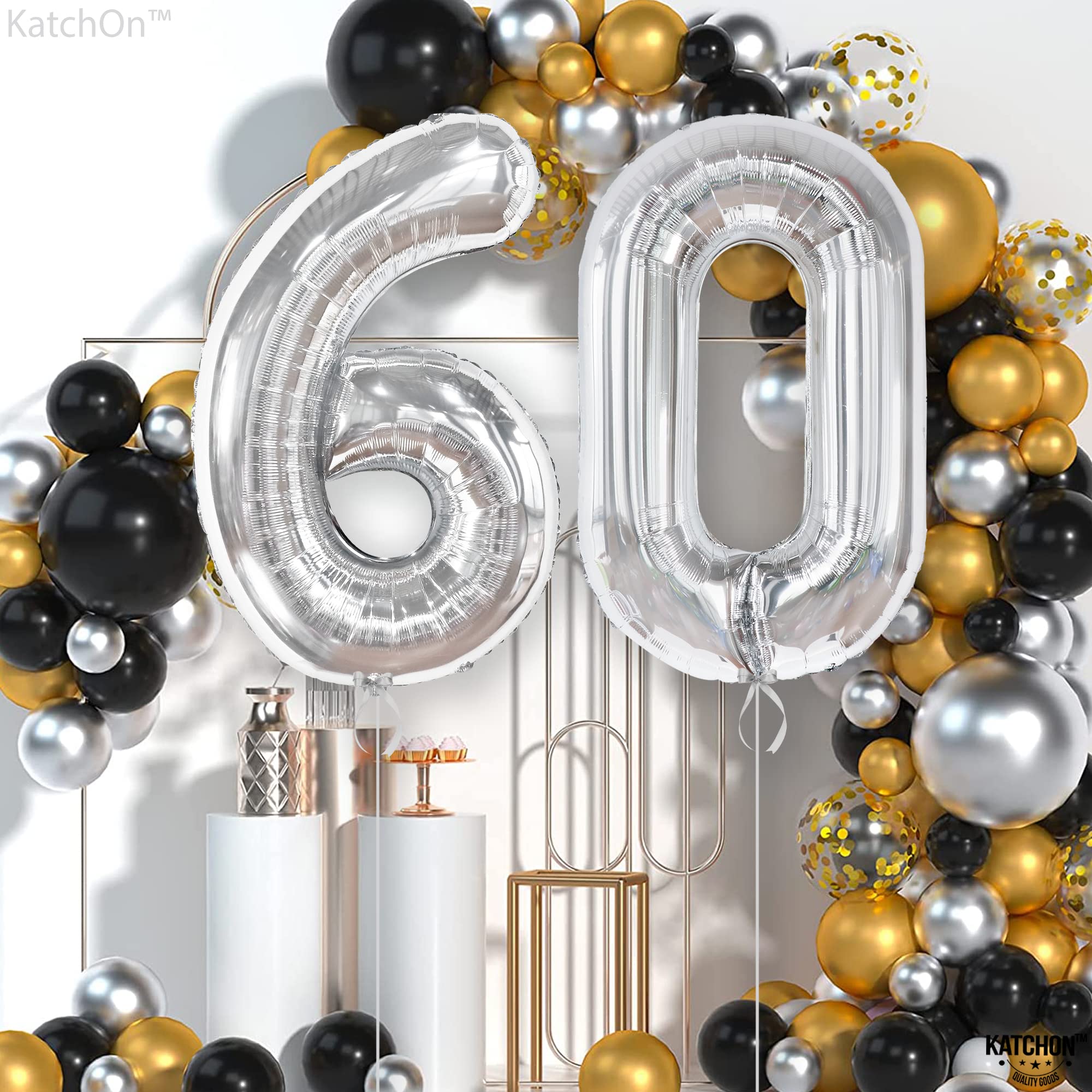 KatchOn 40 Inch Large Silver 60 Number Balloons - 60th Birthday Party Decorations, Anniversary Celebration Balloons for Backdrop, Photo Booth & Milestone Events