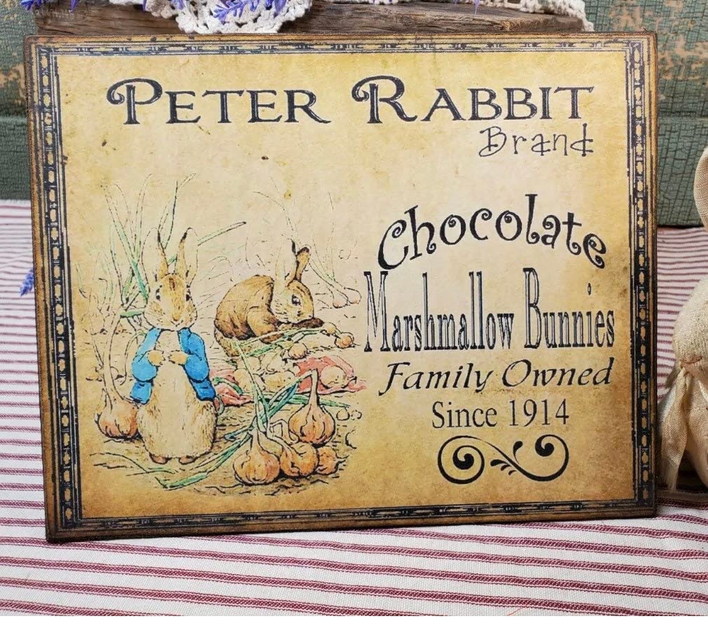 Vintage Rabbit Easter Decor - Antique Retro Metal Tin Sign for Home Wall Art, Coffee Shop Decor, Farmhouse Kitchen Decor - 6x8 Inch - Perfect for Easter Home Decor, Cafe Wall Art & Rustic Kitchen Decoration