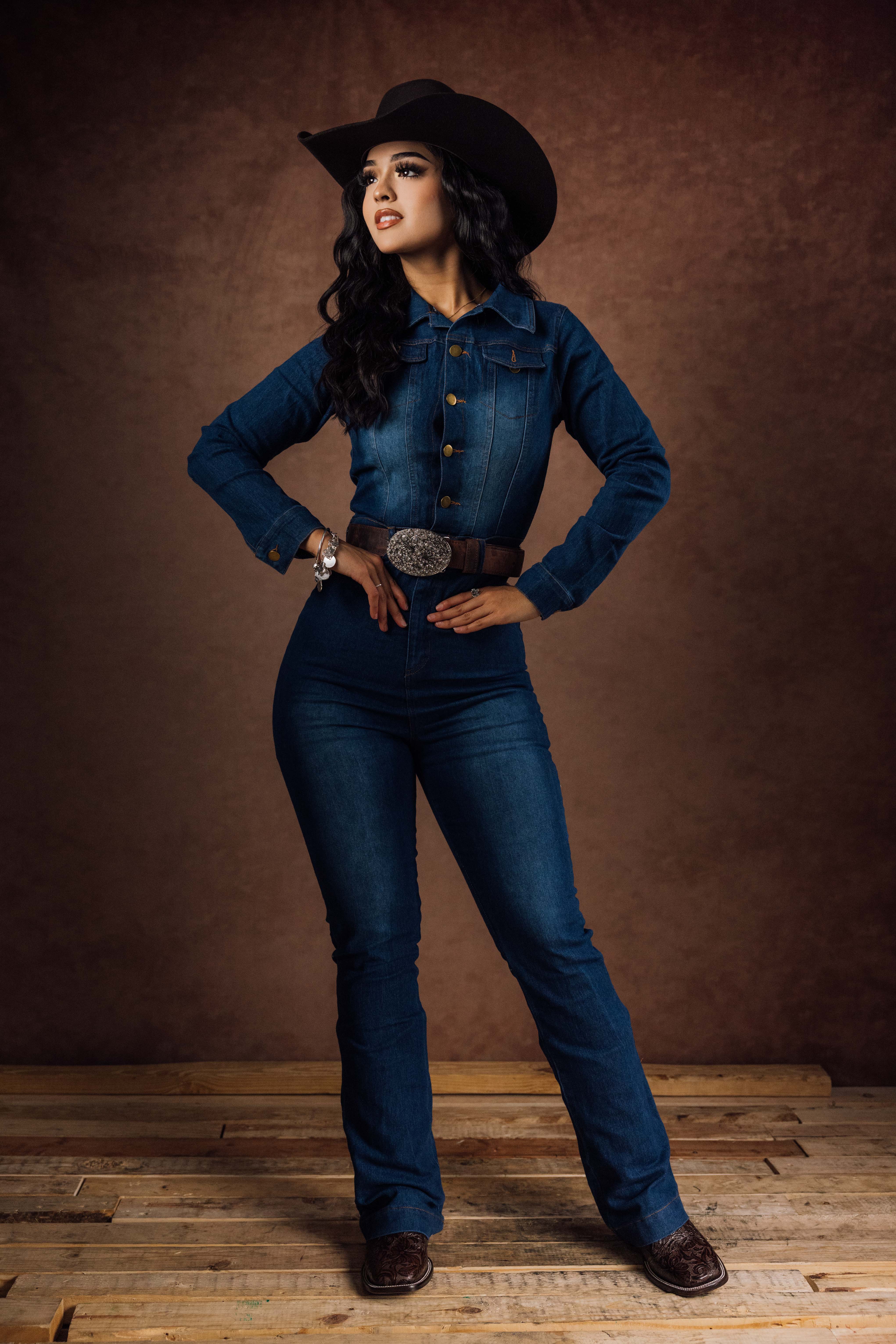 Women's Long Sleeve Denim Jumpsuit - Stretchy Comfort Fit Romper with Pockets | Casual Outfit for Streetwear, Date Night & Fall Fashion