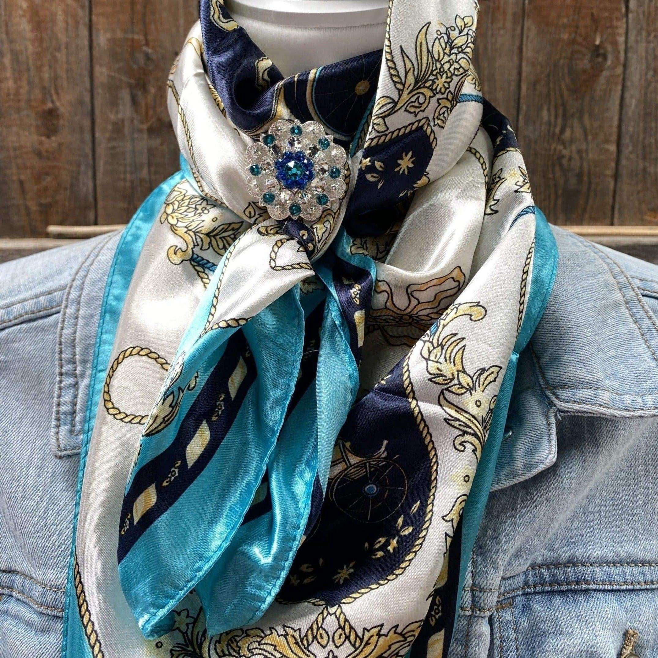 35X35 Turquoise Floral Wild Scarf - Bright Teal, Capri & Clear Slide WRC326A - Perfect for Cowboy Accessories, Western Fashion & Outdoor Adventures