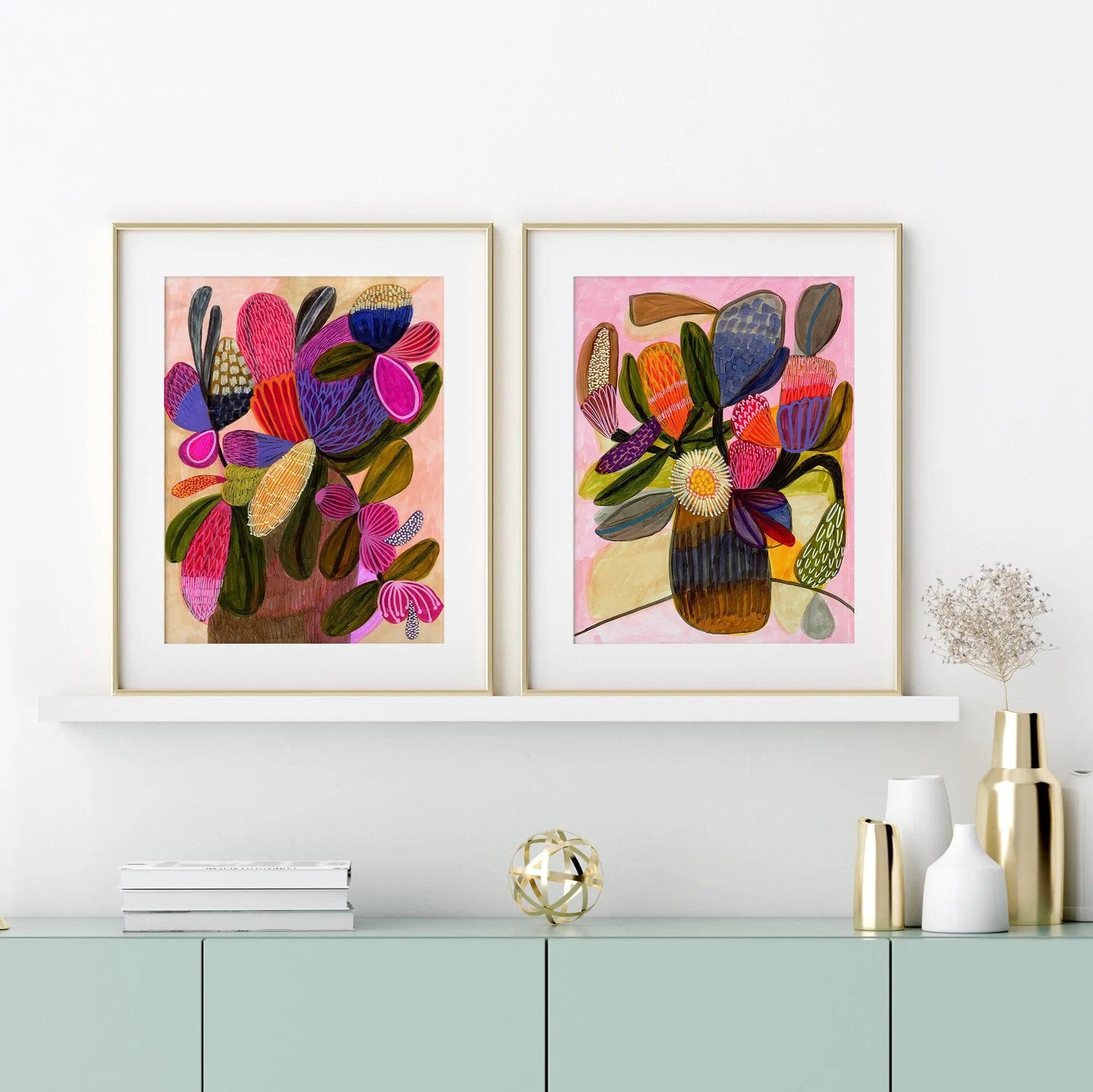 Modern Still Life Wall Art Print Set with Native Flowers - Elegant Home Decor for Living Room, Bedroom & Office