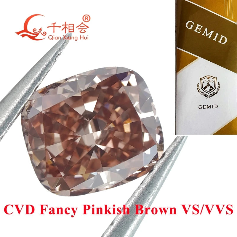 2.6ct VS1 Clarity Brownish Pink CVD Lab Grown Diamond - Long Cushion Shape, GEMID Certified Loose Stone for Jewelry Making & Engagement Rings