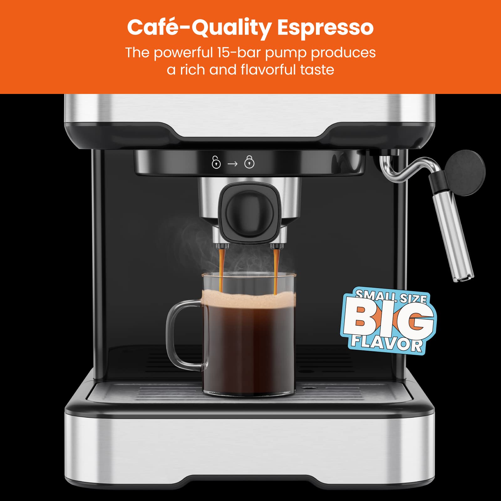 Chefman 6-in-1 Espresso Machine with Milk Steamer - One-Touch Single/Double Shot Coffee Maker for Cappuccino & Latte - Built-In Stainless Steel Milk Frother - Perfect for Home Baristas & Coffee Lovers