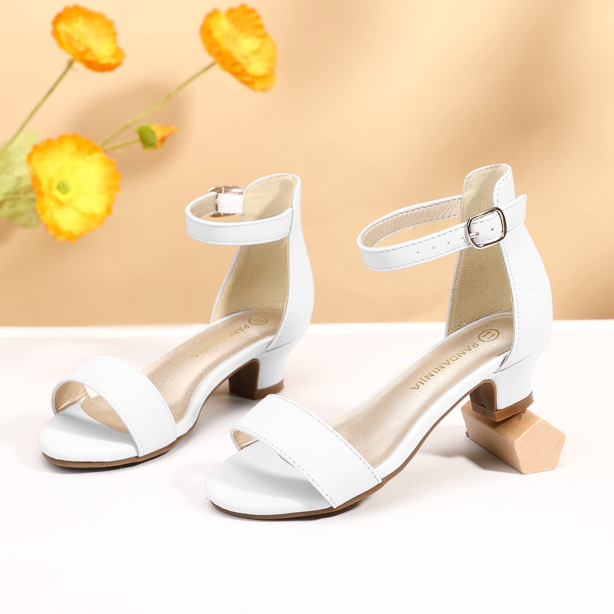 PANDANINJIA Girls Heels - Flower Wedding Party Pumps for Toddler & Kids | Dress Shoes for Special Occasions