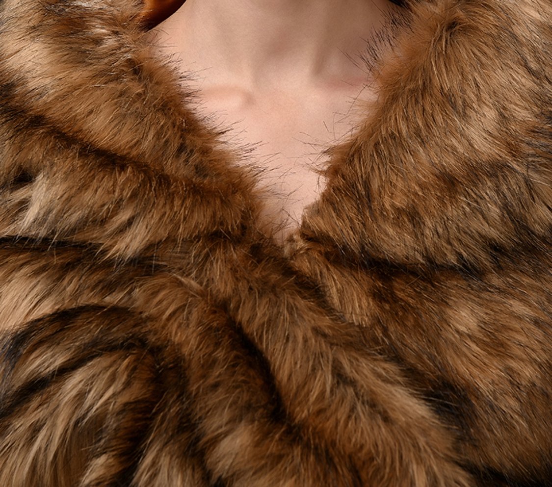 Elegant Brown Faux Fur Wedding Jacket Wrap Shawl - Bridal Party Evening Gown Cover for Winter Weddings, Formal Events & Special Occasions