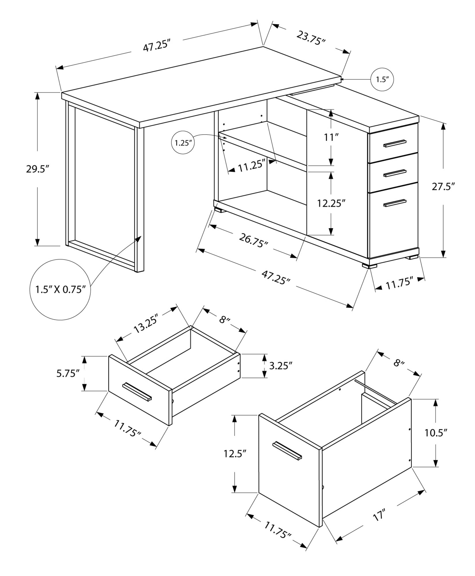 Office Series Grey Left or Right Facing Corner Desk - Perfect for Home Office, Study Room & Small Workspace