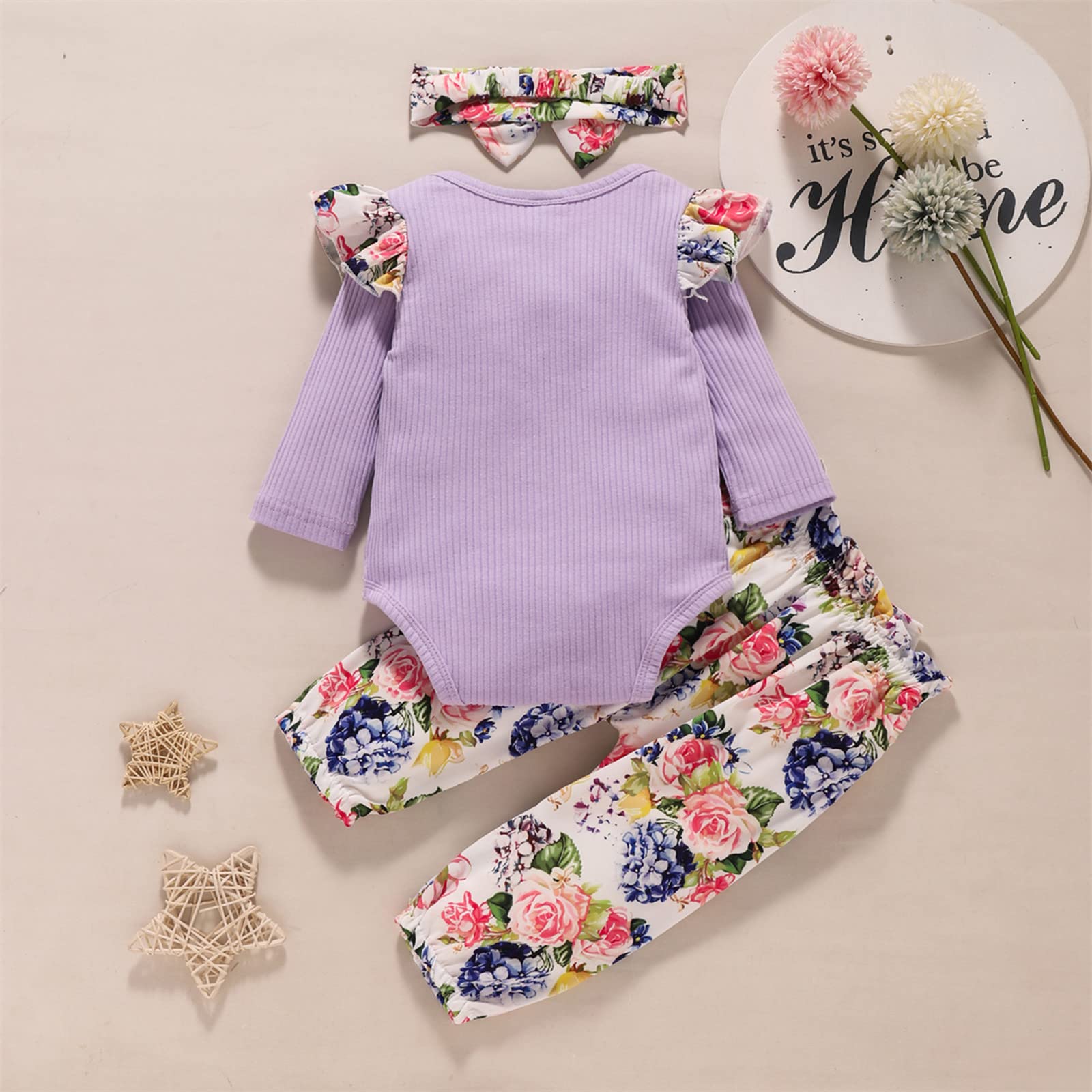 Baby Girls & Boys Floral Long Sleeve Romper Outfit Set with Headband - Spring & Autumn Clothes for Toddlers - Perfect for Playdates, Family Photos & Daily Wear