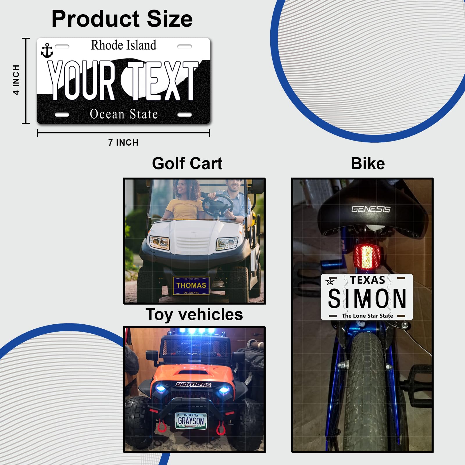 Custom Motorcycle License Plate - Personalized for All 50 States | 7x4 Inch Durable .040 Aluminum Plate for Kids Bikes, Power Wheels, Golf Carts & ATVs | Perfect for Customizing Ride-On Toys, Mini Vehicles & Unique Gifts