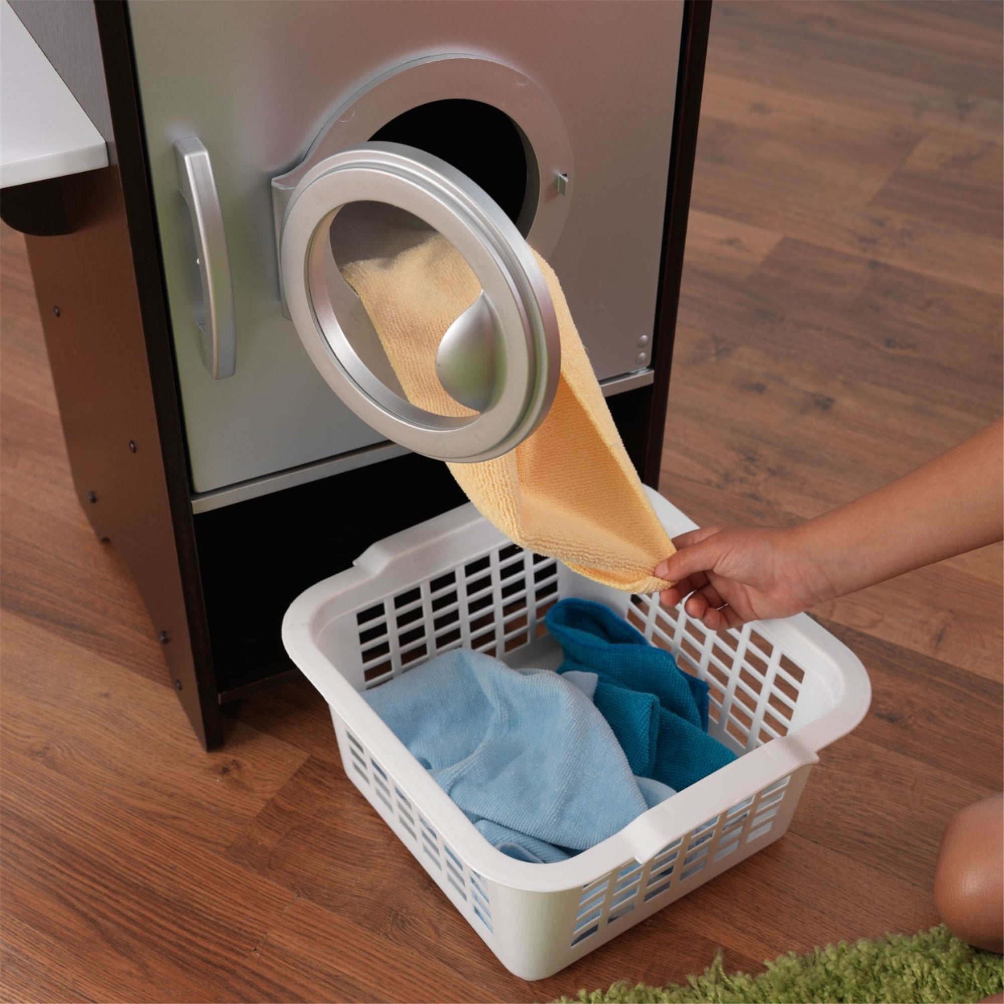 KidKraft Wooden Laundry Playset for Kids - Espresso Pretend Play Toy with Washer, Dryer & Ironing Board - Perfect for Imaginative Play & Role-Playing Games at Home