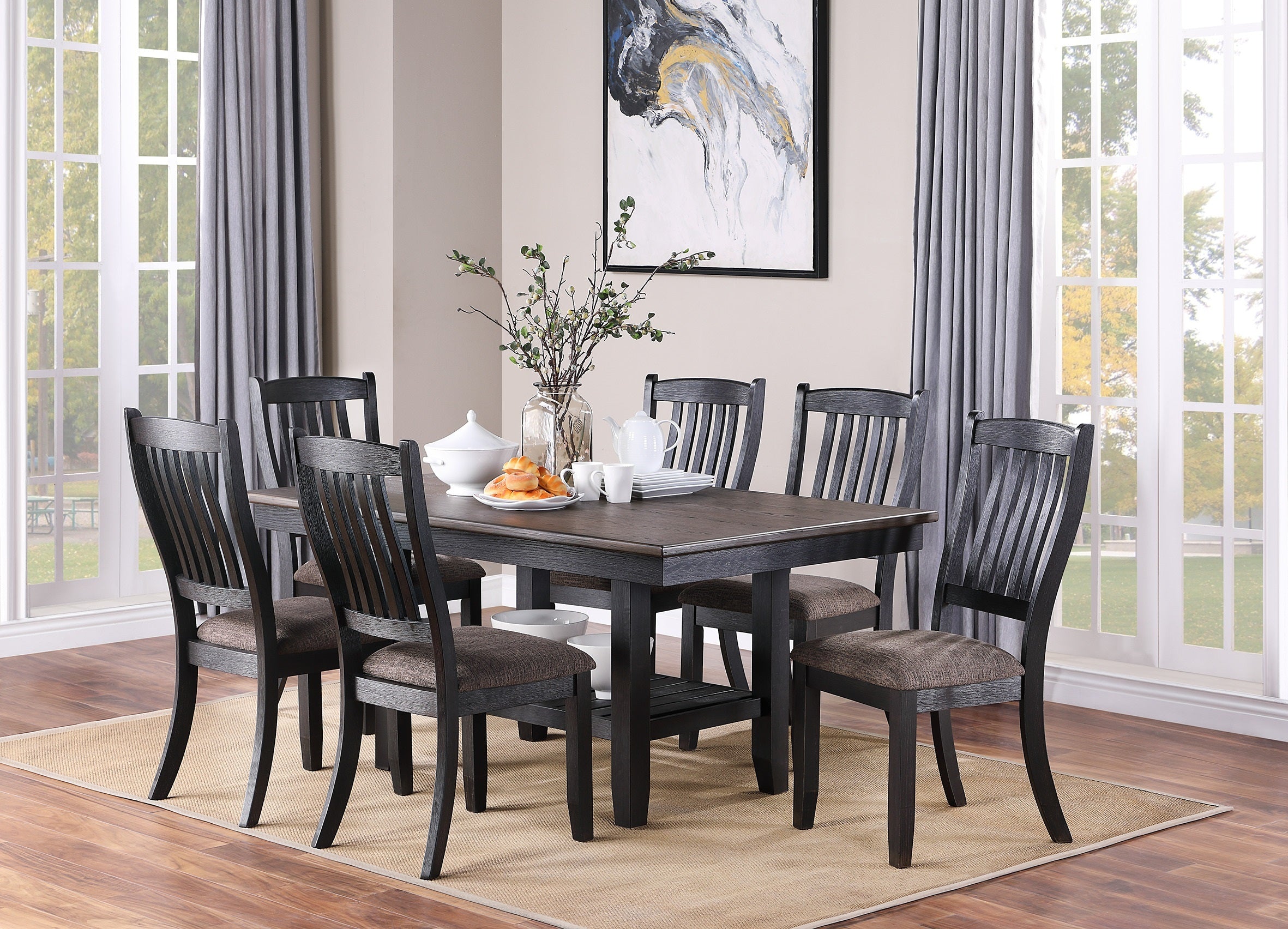 Dark Coffee Classic Wood Kitchen Dining Room Set of 2 Side Chairs with Fabric Upholstered Seat - Unique Design Backrest for Home, Restaurant, or Cafe Use