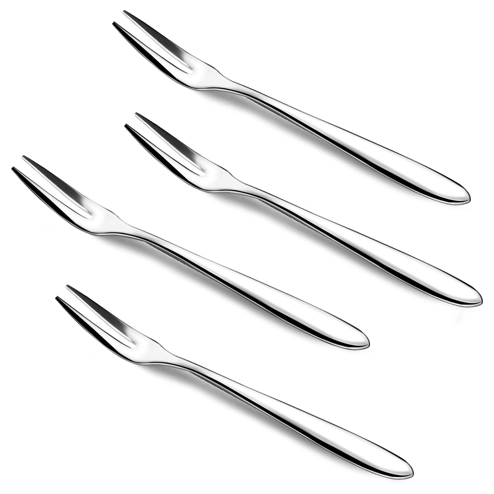 4-Piece Stainless Steel Escargot Forks Set - Mirror Polished Silver Dessert Forks for Cake, Fruit Salad, Appetizers, Crab & Seafood - Dishwasher Safe Small Tasting Forks for Parties, Dinner & Cocktail Events