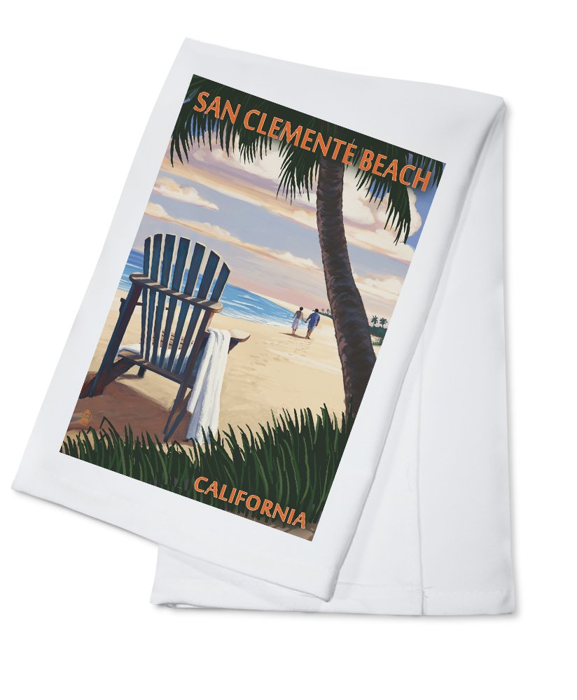 San Clemente Beach California Adirondack Chairs Sunset Cotton Tea Towel - Decorative Hand Towel for Kitchen, Home Decor, Coastal Living & Beach House Essentials