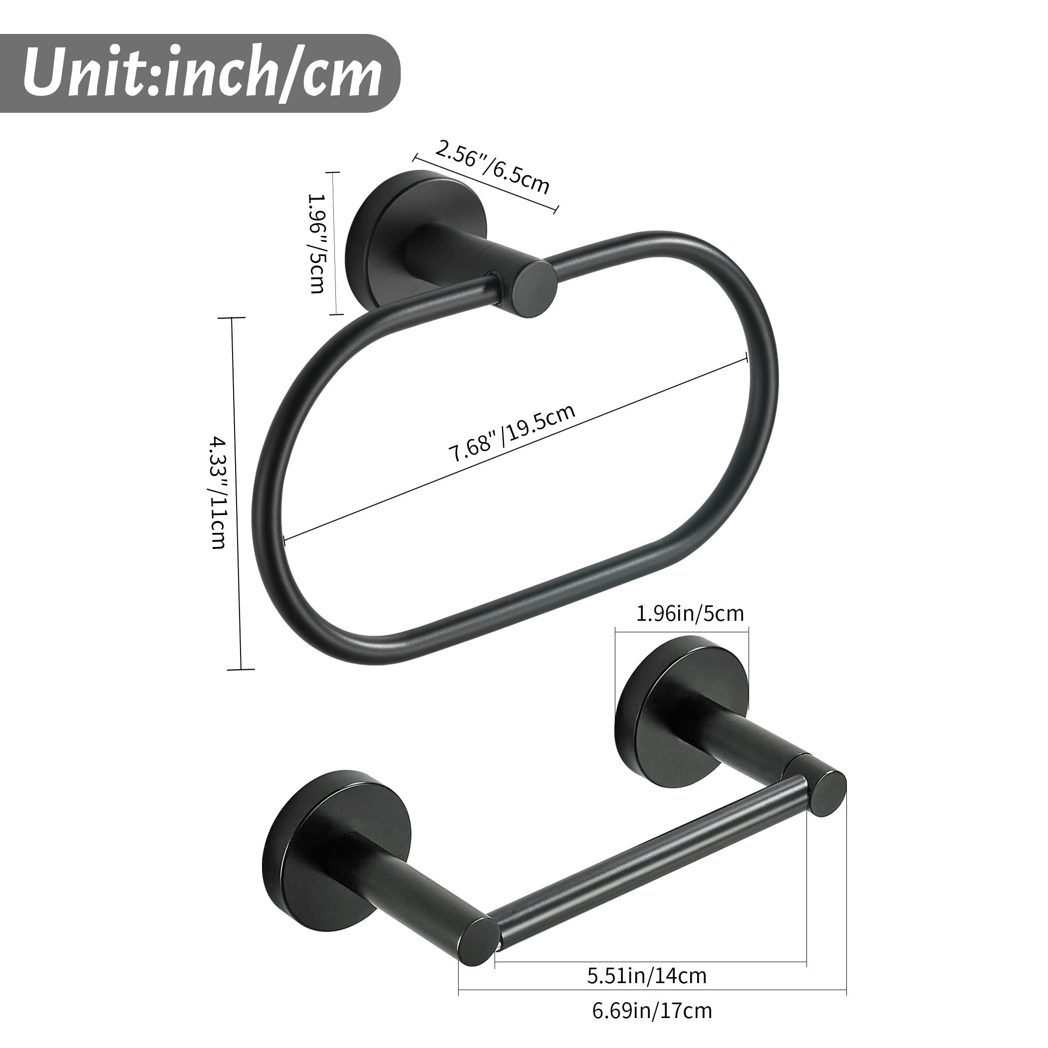 Stainless Steel Toilet Paper Holder & Hand Towel Ring Set - 2-Piece Matte Black Wall Mount Bathroom Accessories for Modern & Luxury Home Decor